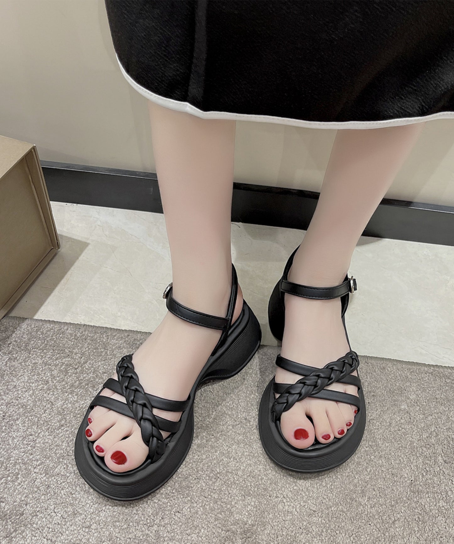 編み込み クロス ストラップ 厚底 サンダル