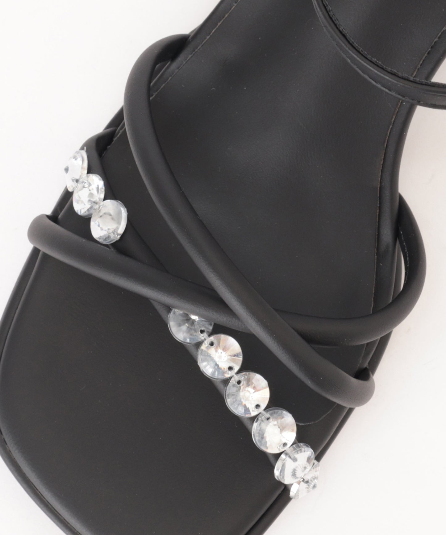 レザー調 ビジュー クロス チューブ ストラップ ヒール サンダル