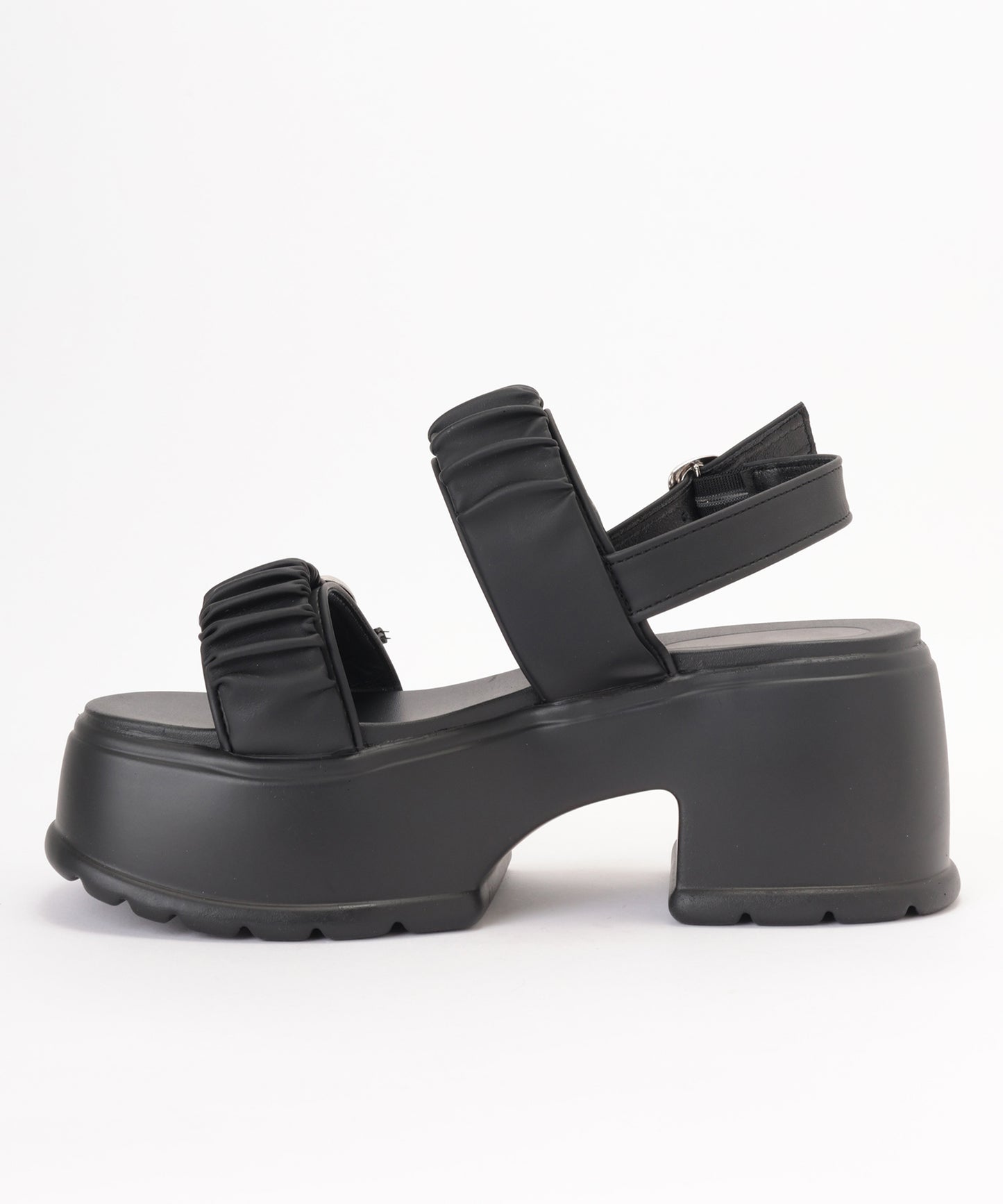 ギャザー ダブルベルト バックストラップ 厚底 サンダル