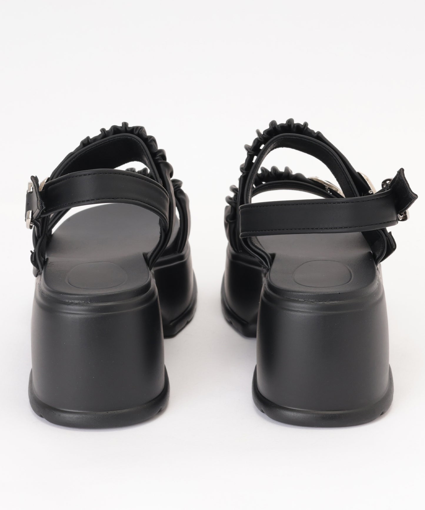 ギャザー ダブルベルト バックストラップ 厚底 サンダル