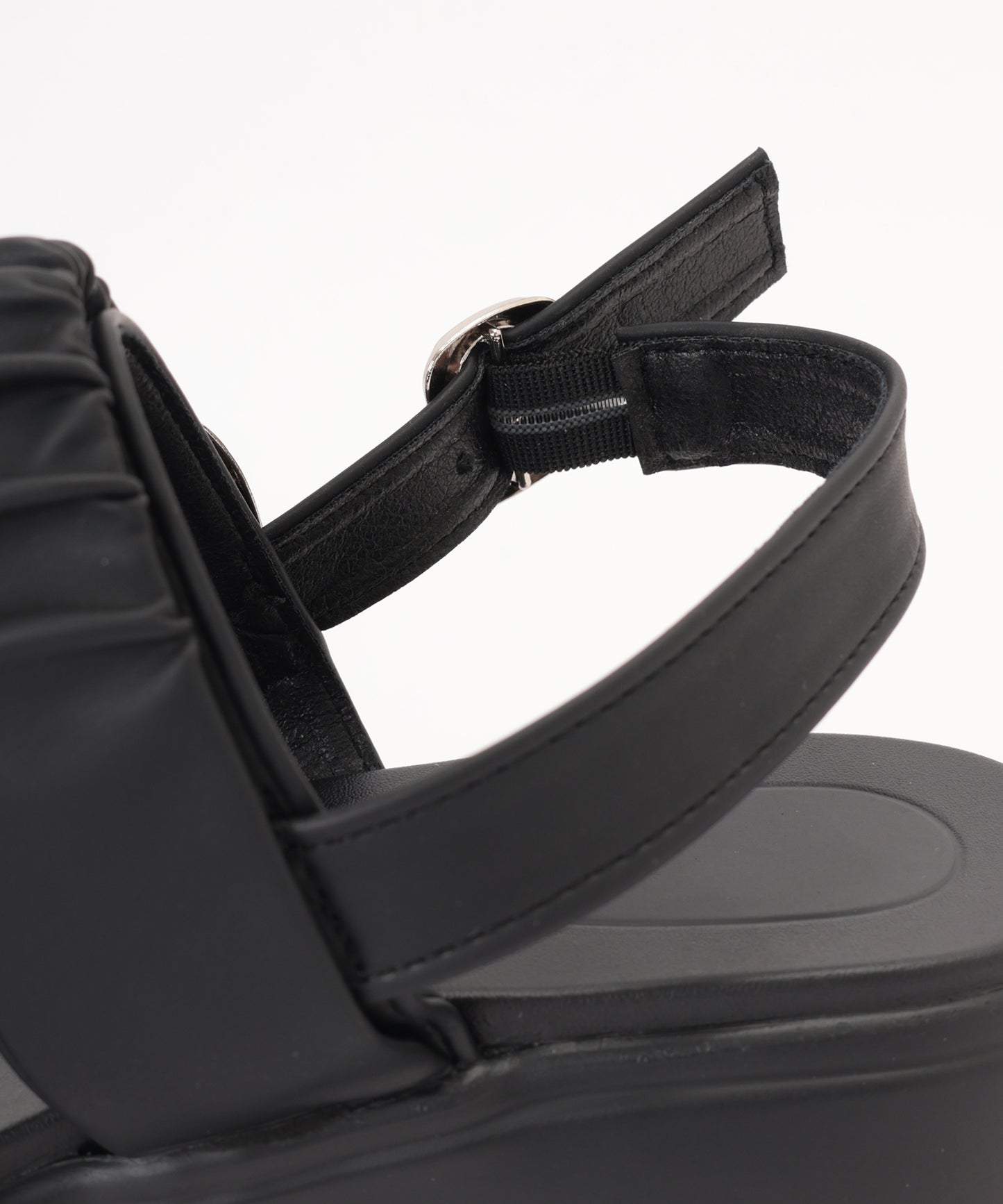 ギャザー ダブルベルト バックストラップ 厚底 サンダル