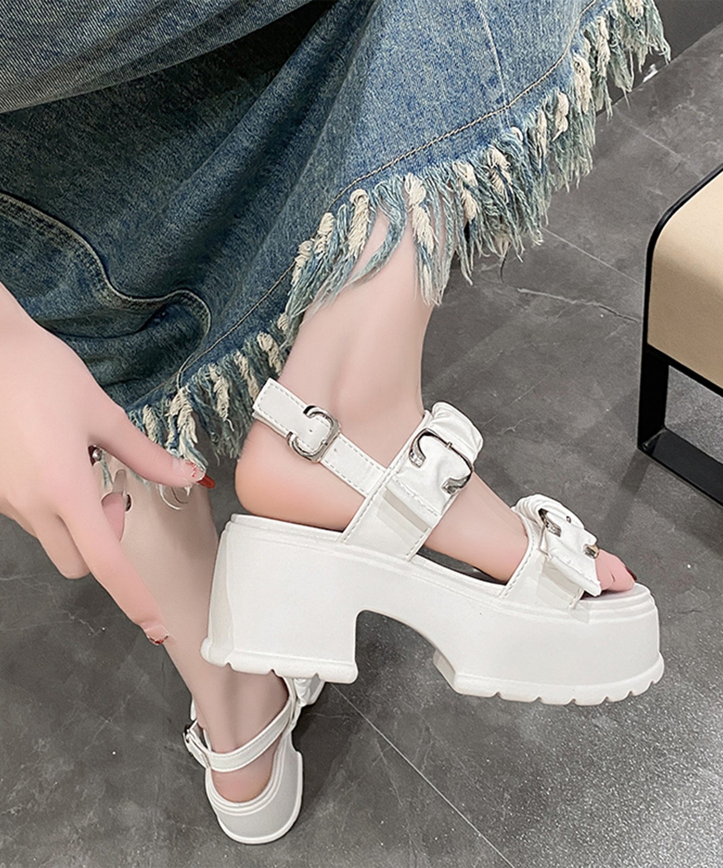 ギャザー ダブルベルト バックストラップ 厚底 サンダル