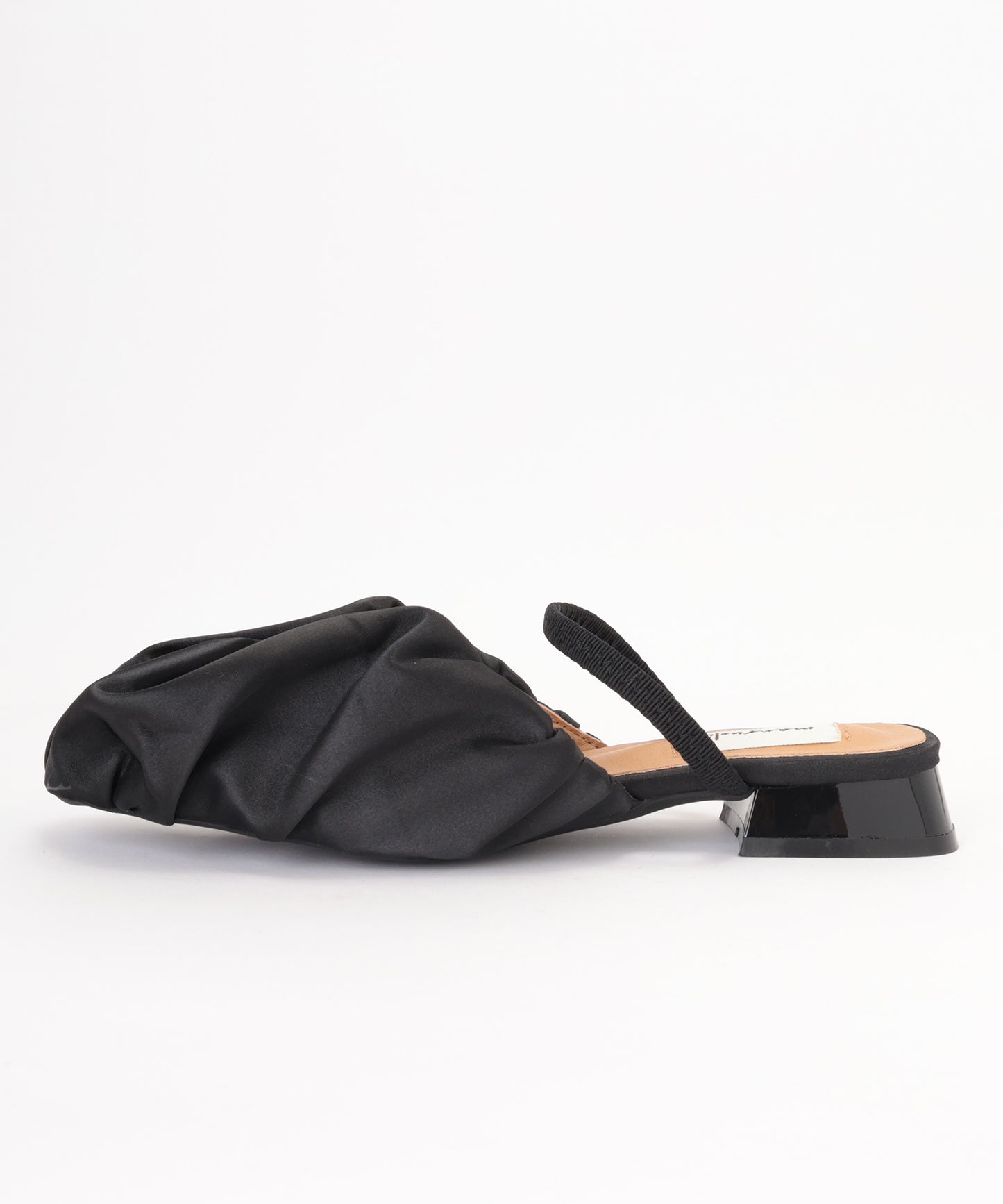 ラウンドトゥ ギャザー アンクルストラップ付き フラット ミュール