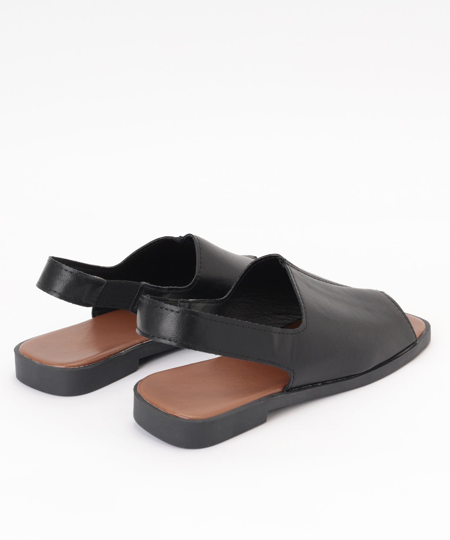 スクエアトゥ フロントステッチ バックストラップ付き フラット サンダル