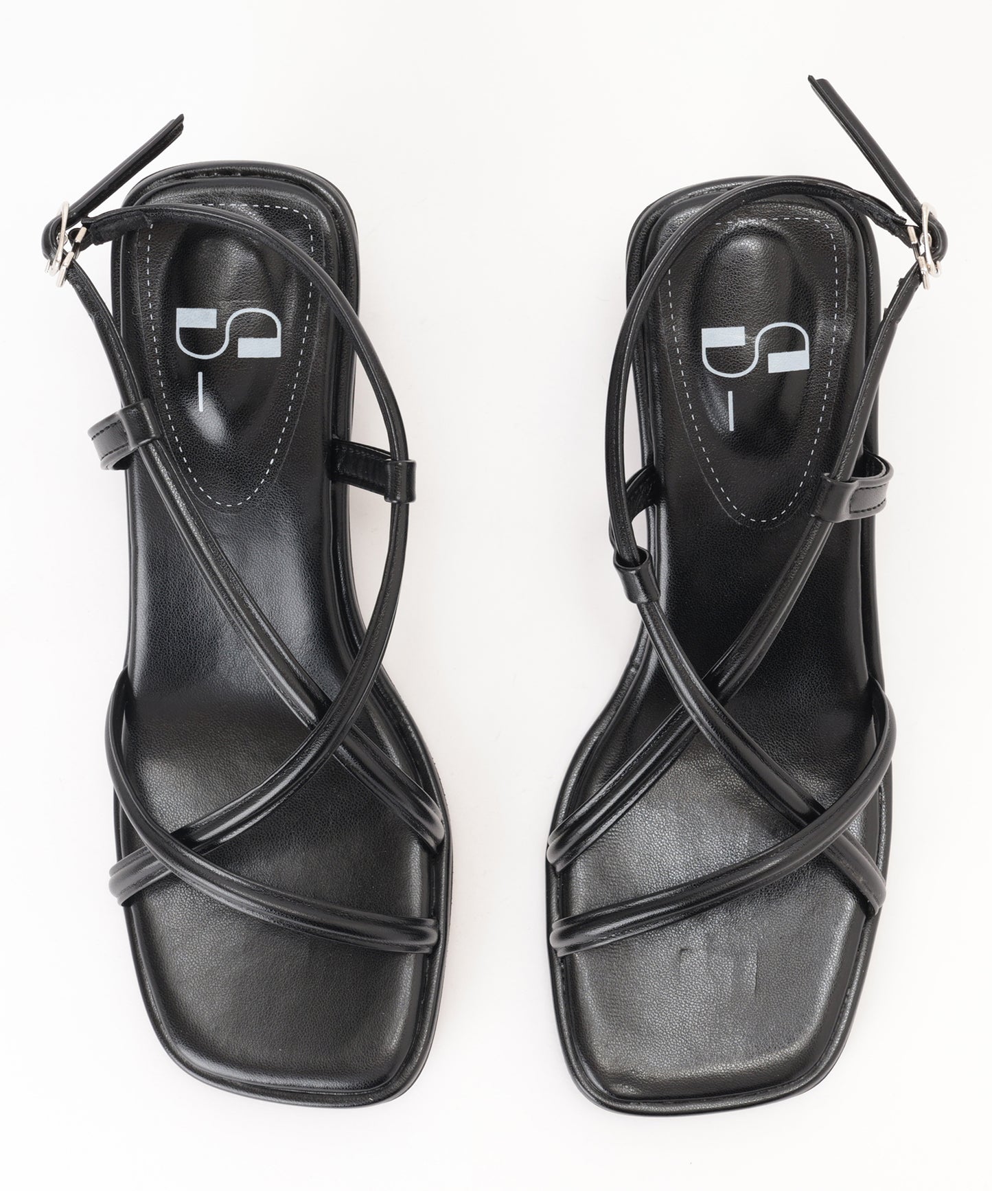 レザー調 アシンメトリー クロス バックストラップ ヒール サンダル