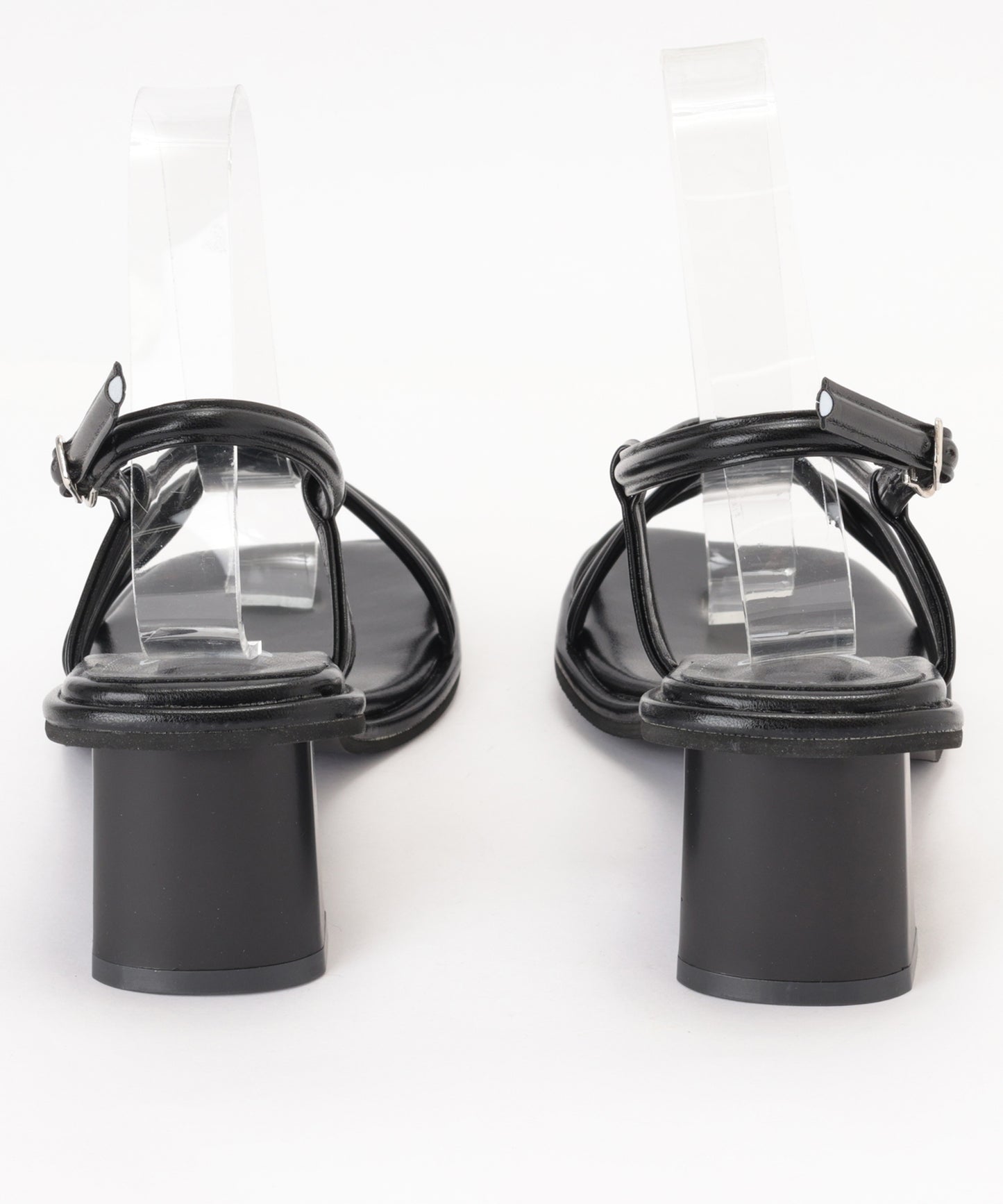 レザー調 アシンメトリー クロス バックストラップ ヒール サンダル