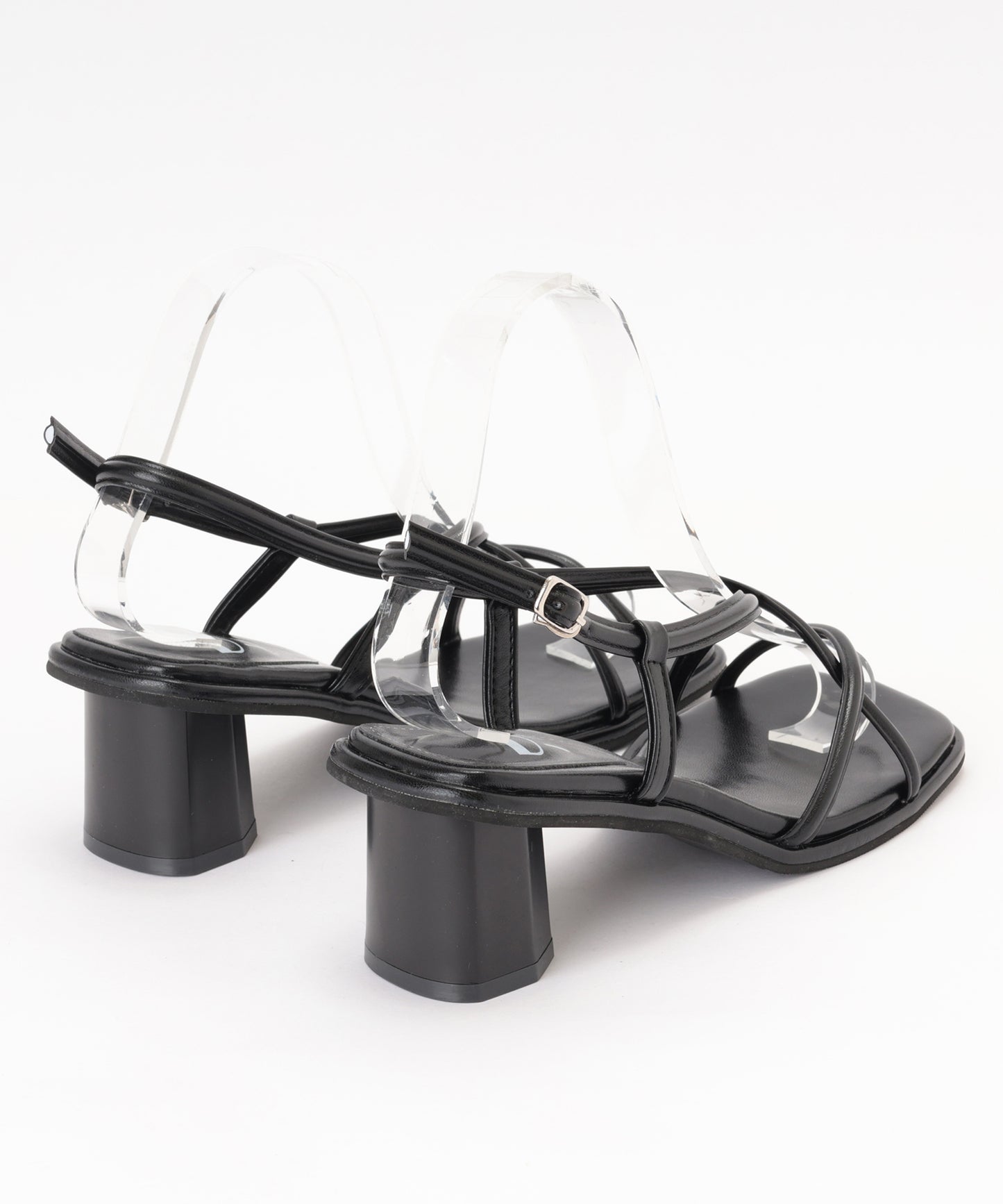 レザー調 アシンメトリー クロス バックストラップ ヒール サンダル