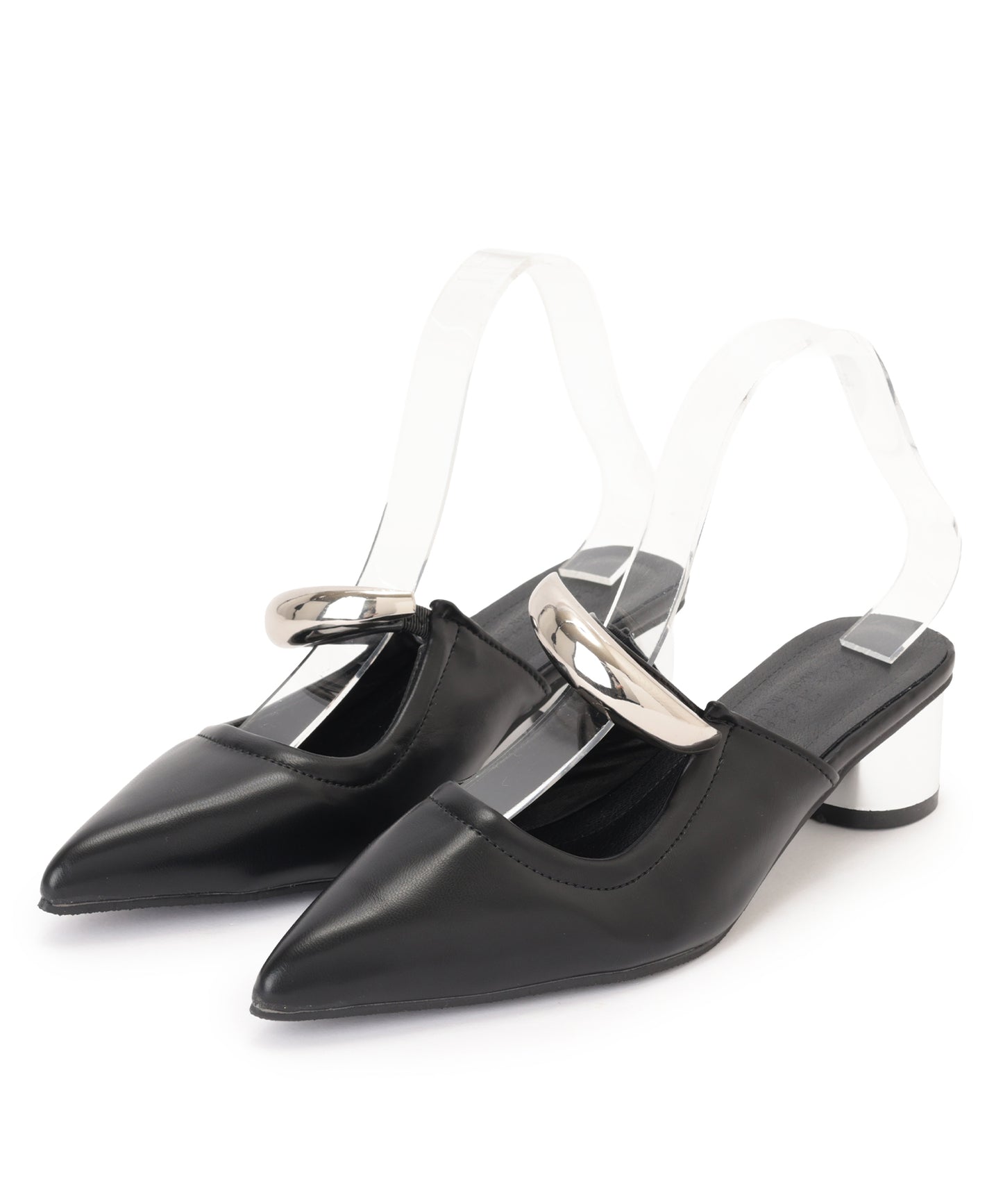 ゴールド メタル ストラップ ポインテッドトゥ ミュール ヒール サンダル