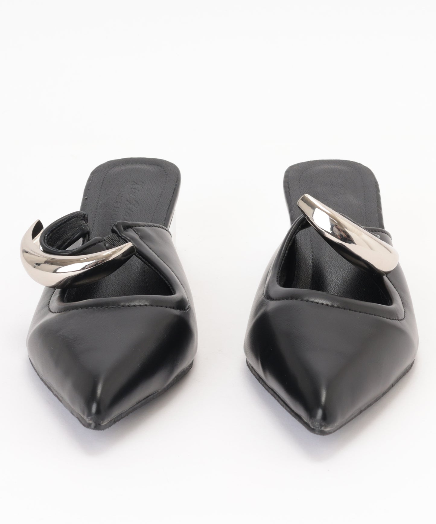 ゴールド メタル ストラップ ポインテッドトゥ ミュール ヒール サンダル