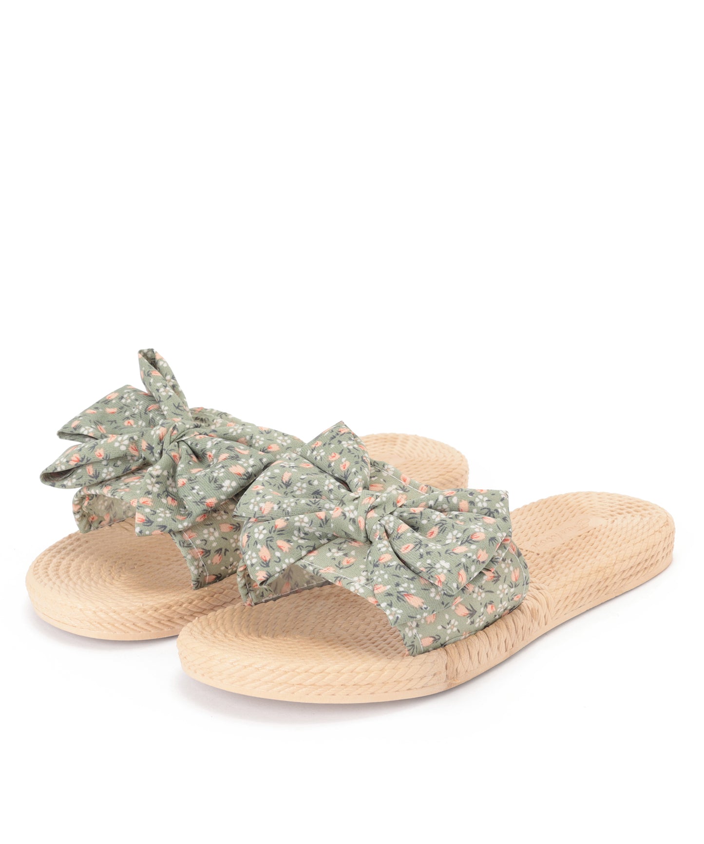 花柄 リボン エスパドリーユ風 フラット サンダル