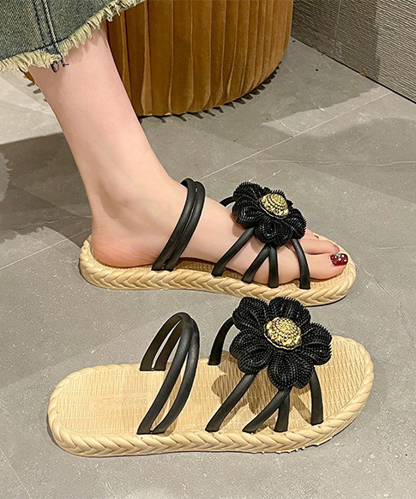 2WAY ビッグ フラワー ストラップ エスパドリーユ風 サンダル