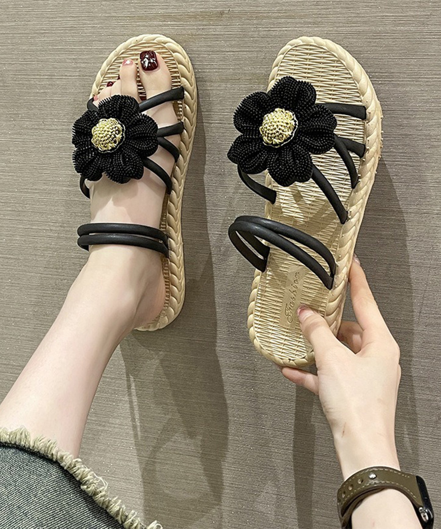 2WAY ビッグ フラワー ストラップ エスパドリーユ風 サンダル