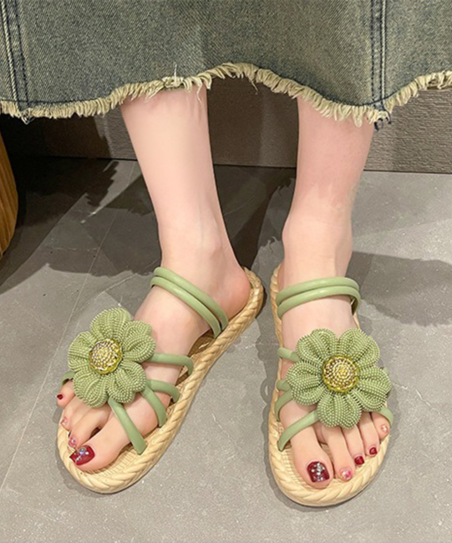 2WAY ビッグ フラワー ストラップ エスパドリーユ風 サンダル