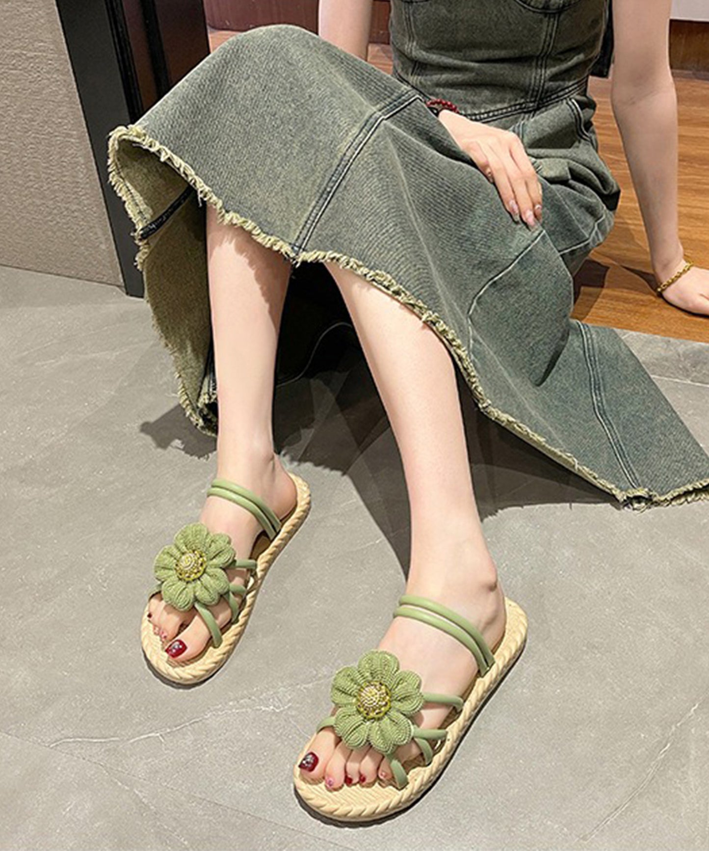 2WAY ビッグ フラワー ストラップ エスパドリーユ風 サンダル