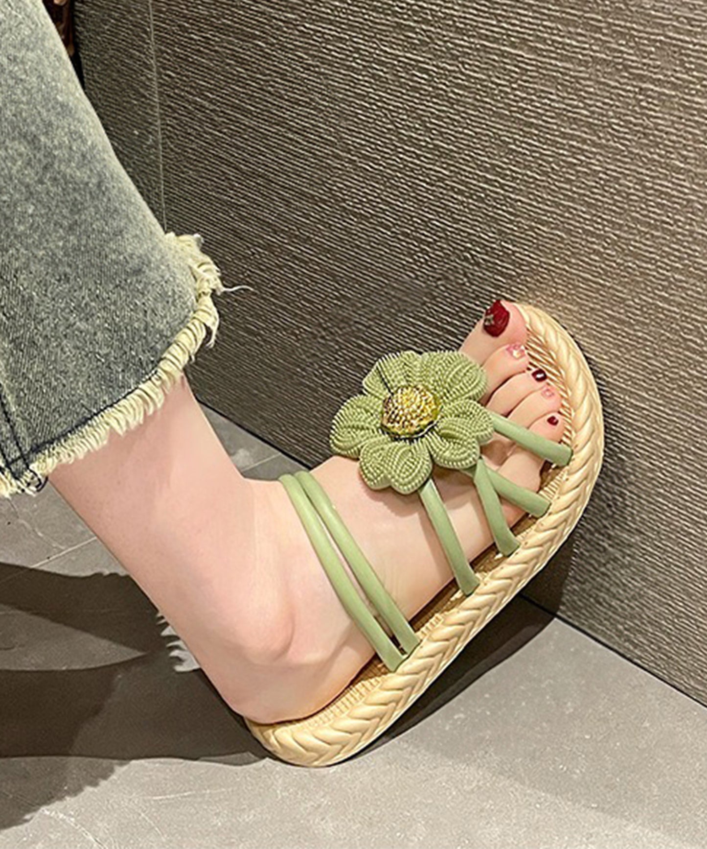 2WAY ビッグ フラワー ストラップ エスパドリーユ風 サンダル