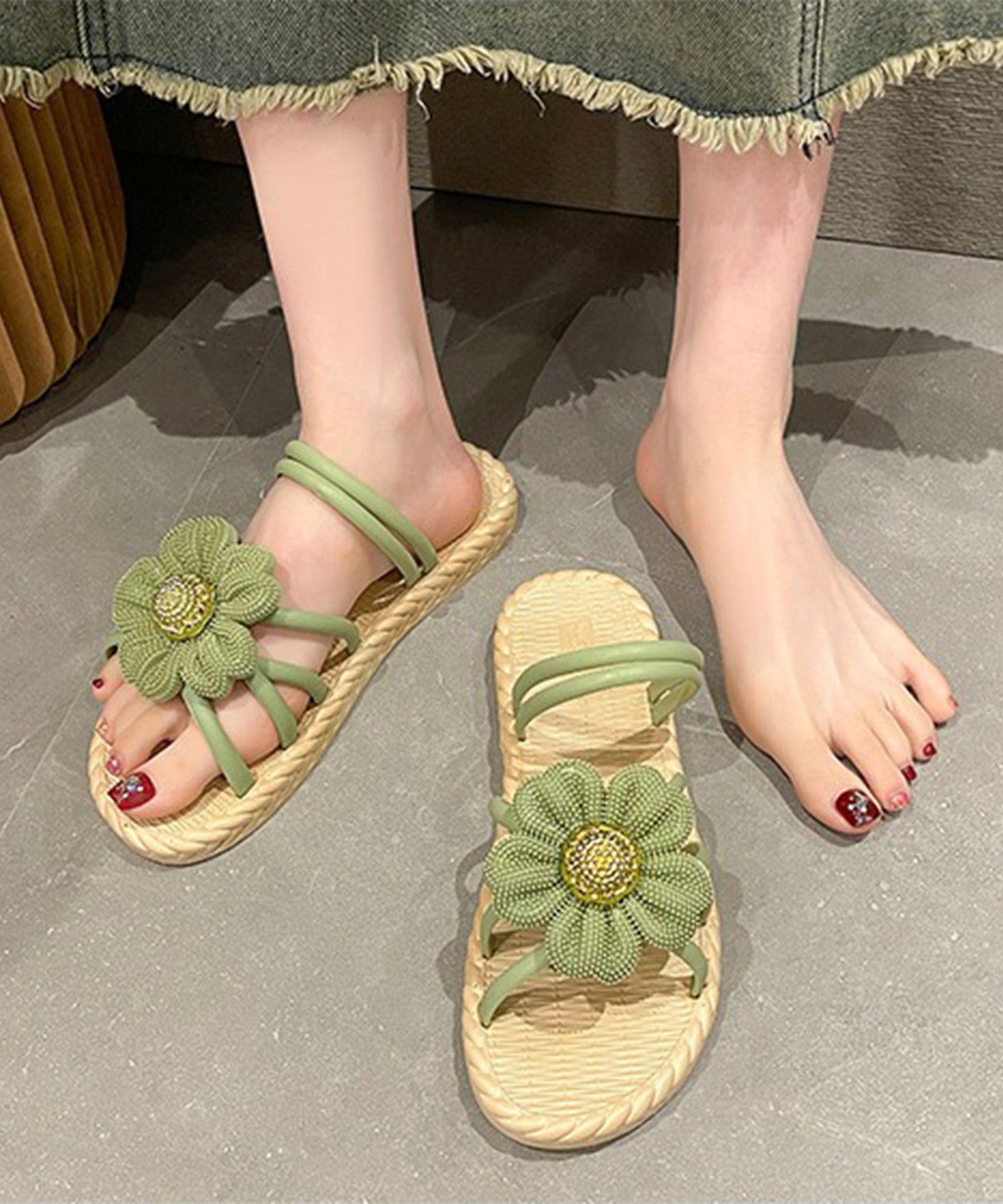 2WAY ビッグ フラワー ストラップ エスパドリーユ風 サンダル