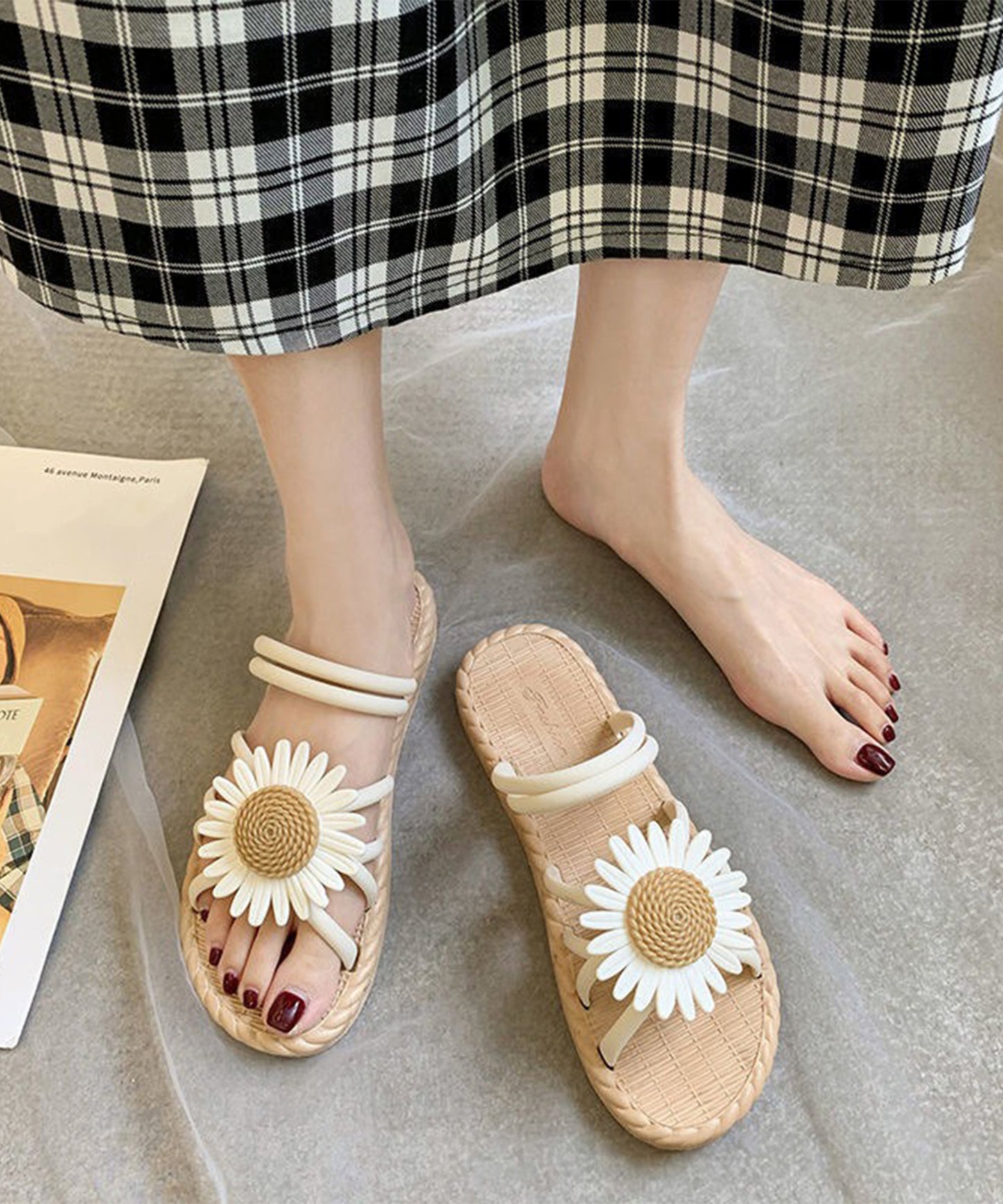 2WAY フラワーモチーフ ストラップ エスパドリーユ風 サンダル