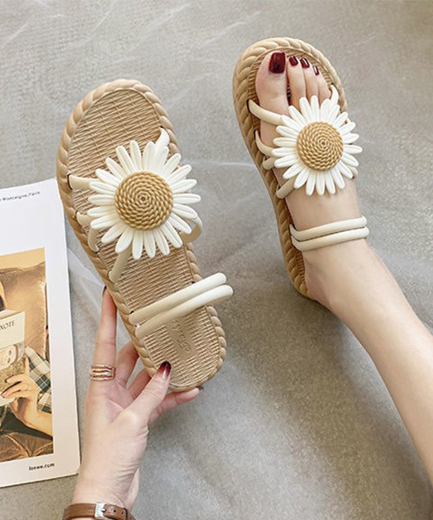 2WAY フラワーモチーフ ストラップ エスパドリーユ風 サンダル