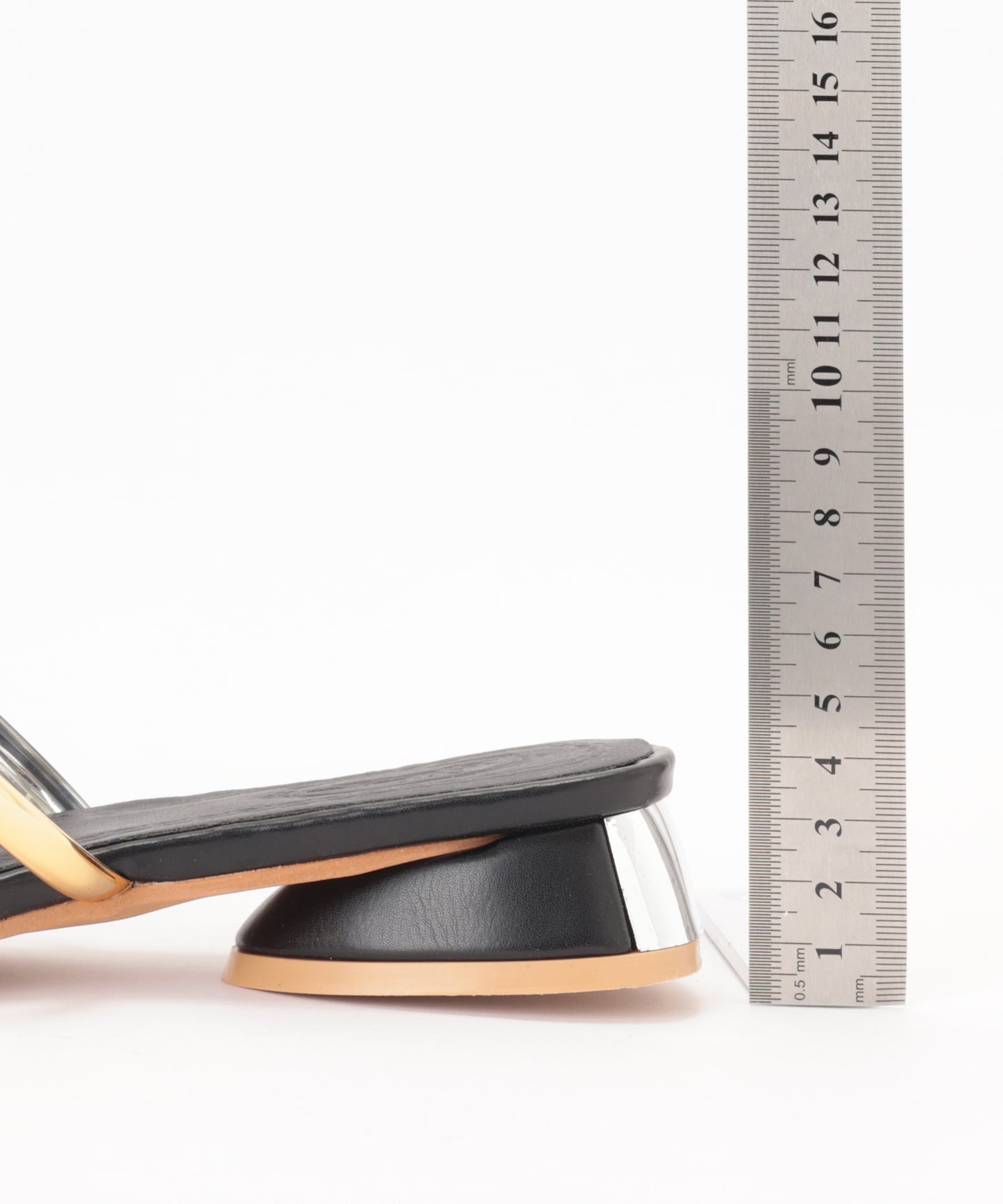 異素材 配色 メタルストラップ ポインテッドトゥ ミュール サンダル