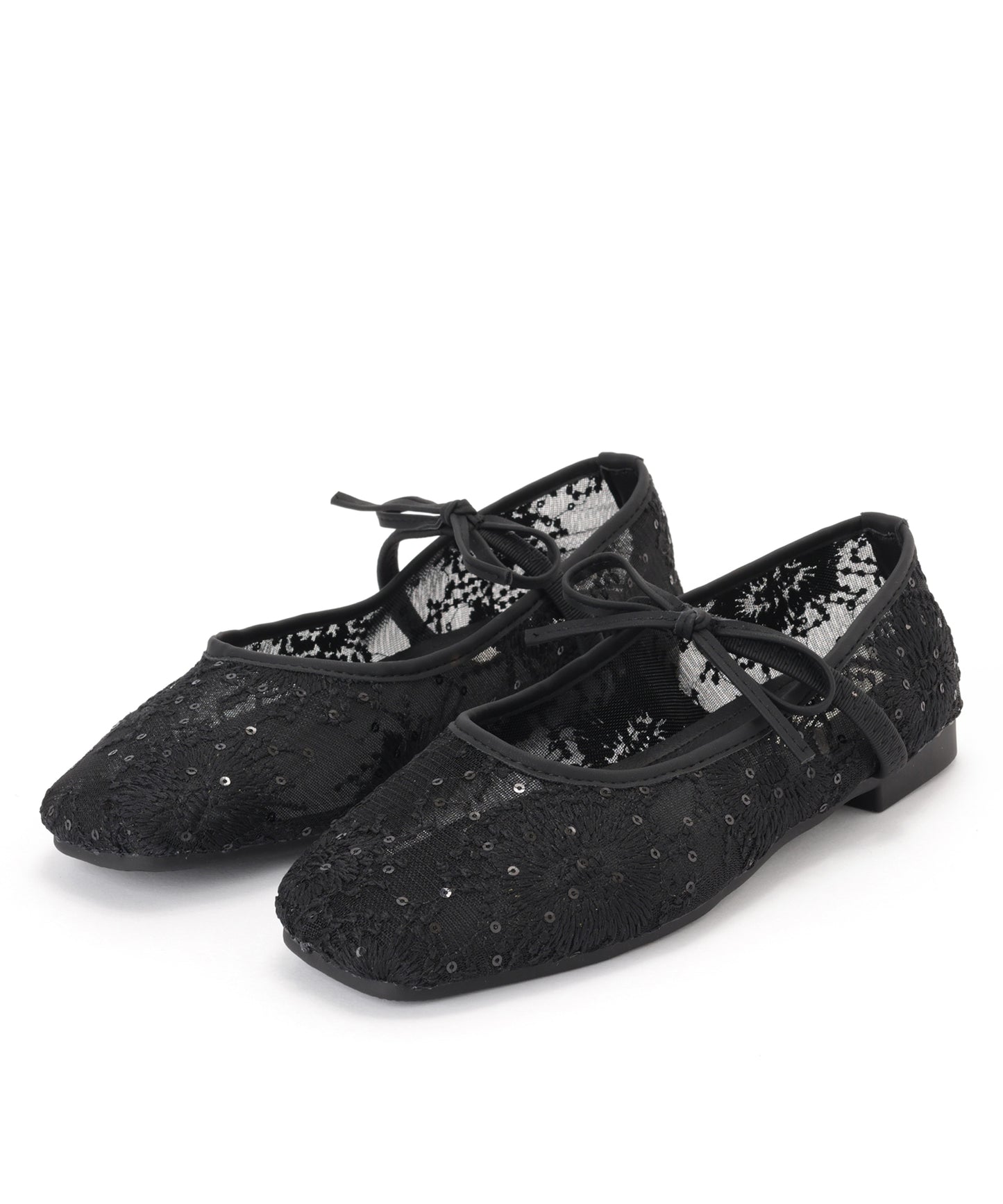 シアー 刺繍 リボンストラップ フラット バレエシューズ サンダル