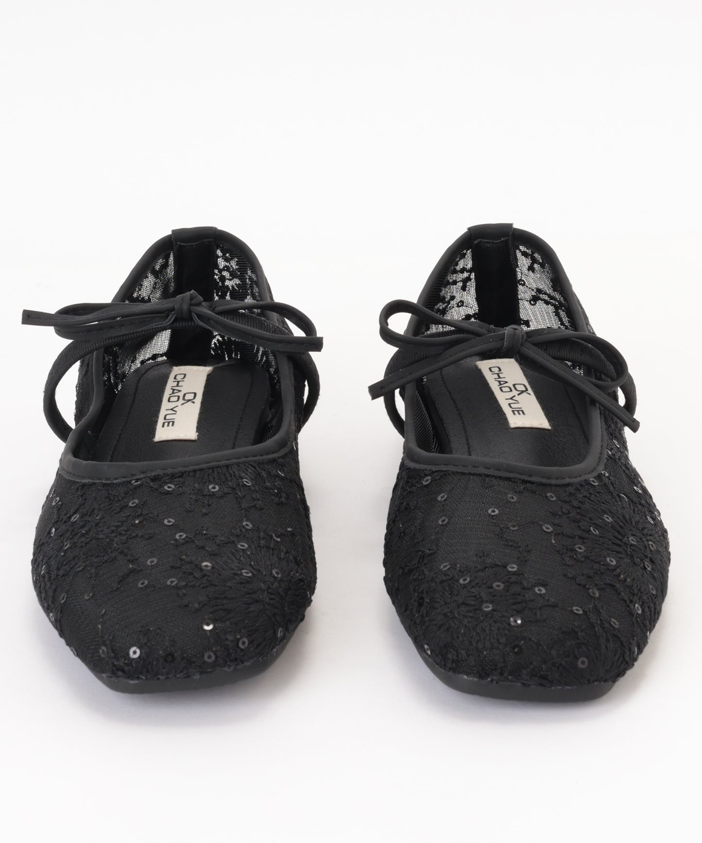 シアー 刺繍 リボンストラップ フラット バレエシューズ サンダル