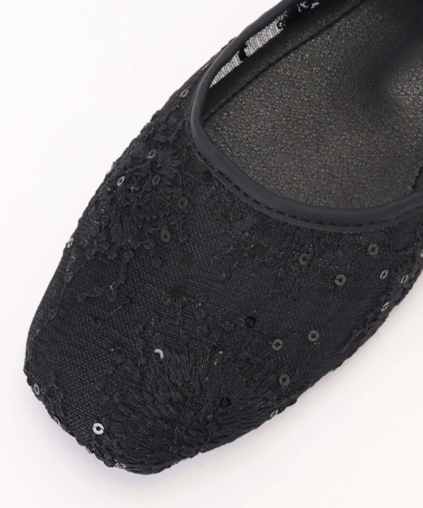 シアー 刺繍 リボンストラップ フラット バレエシューズ サンダル