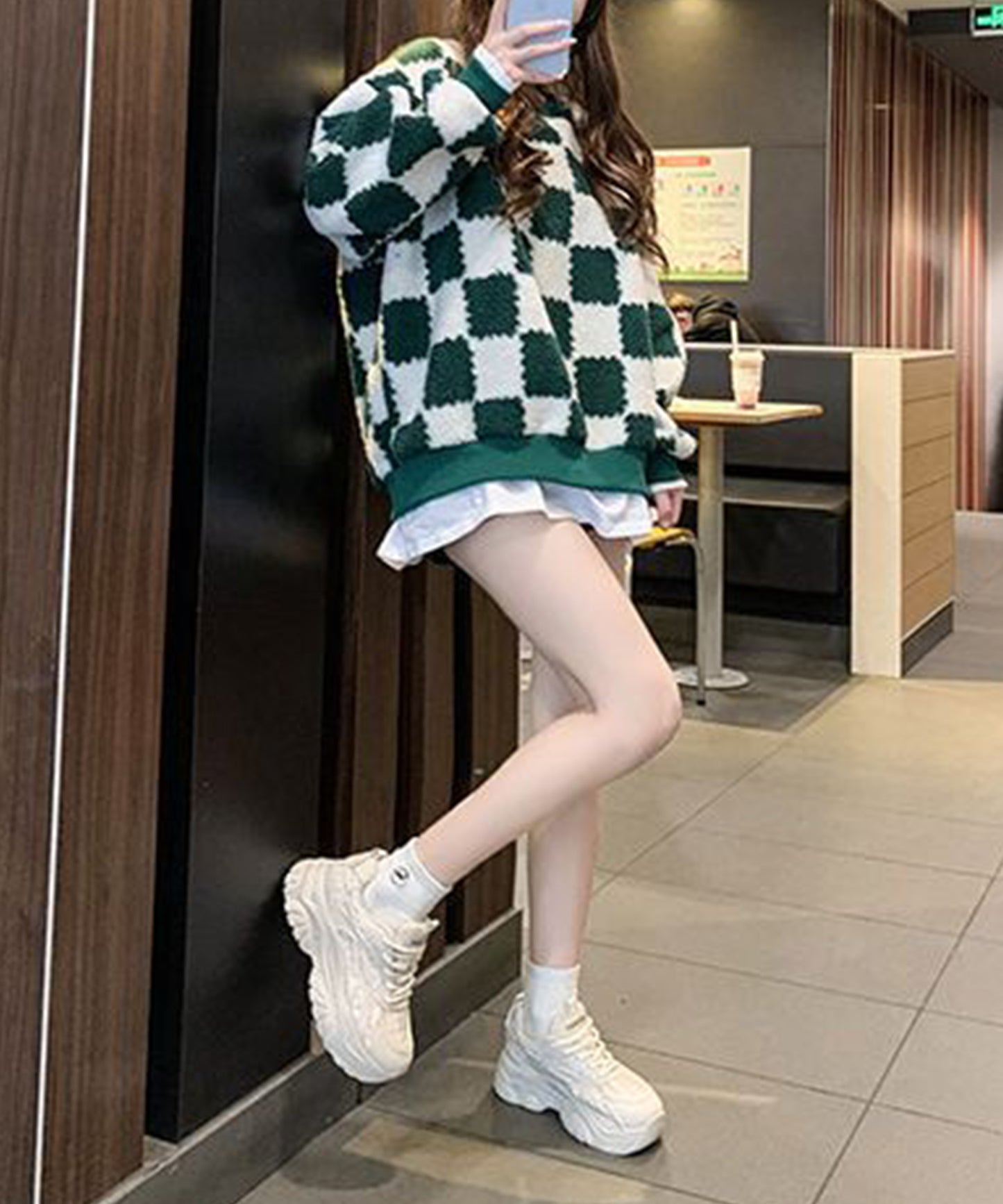 ミックス ツイード レースアップ 厚底 シューズ