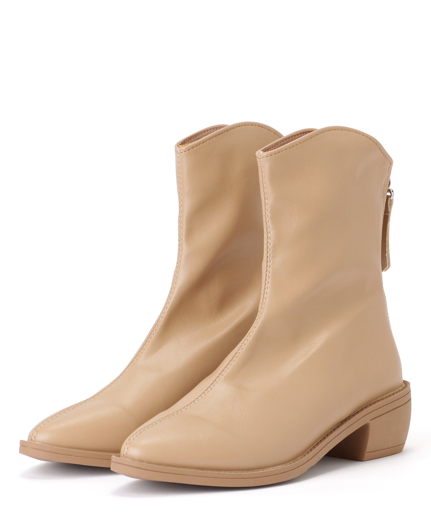 レザー調 バック ファスナー アーモンドトゥ ショート ブーツ