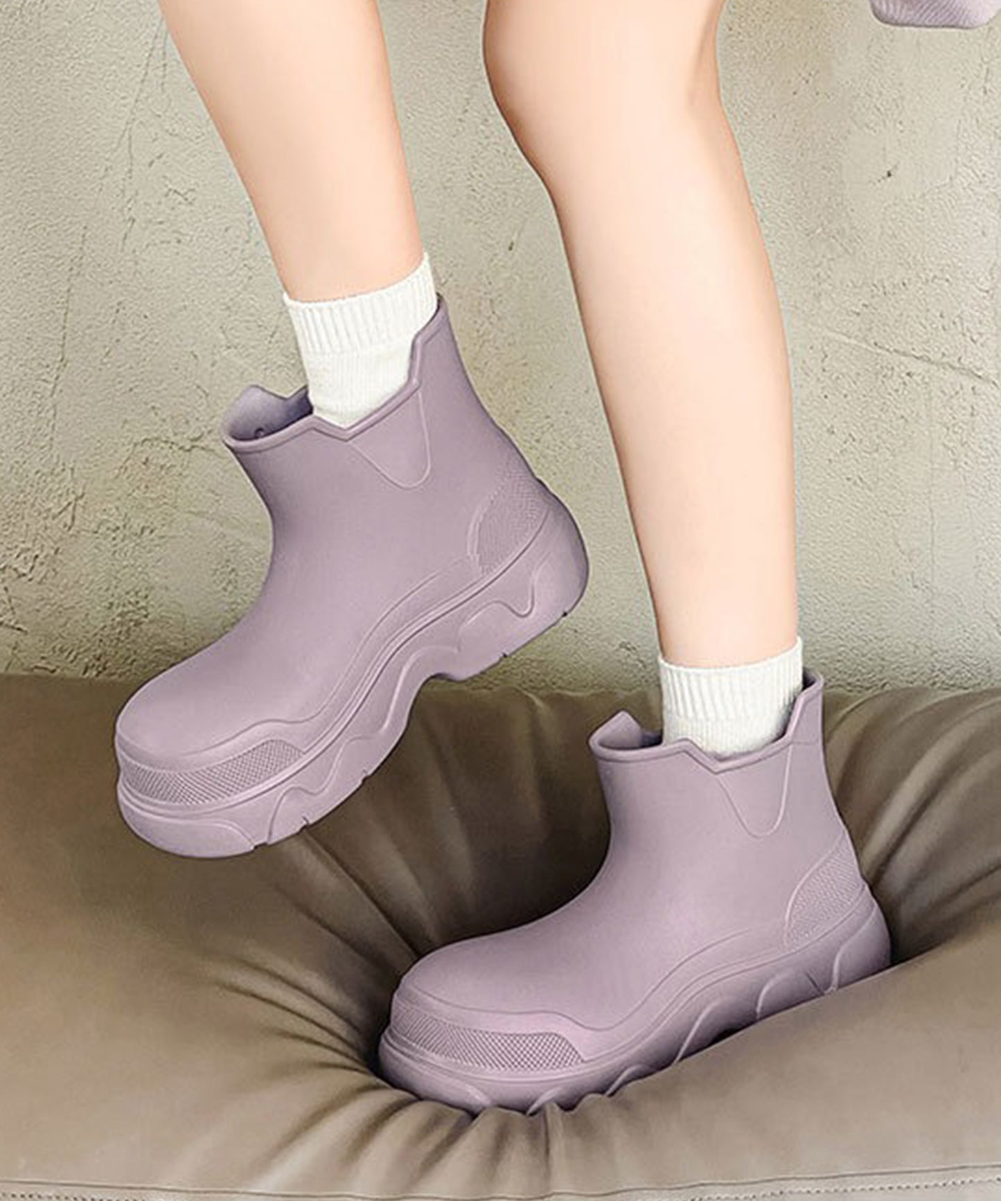 厚底 ハイトップ ショート レイン ブーツ