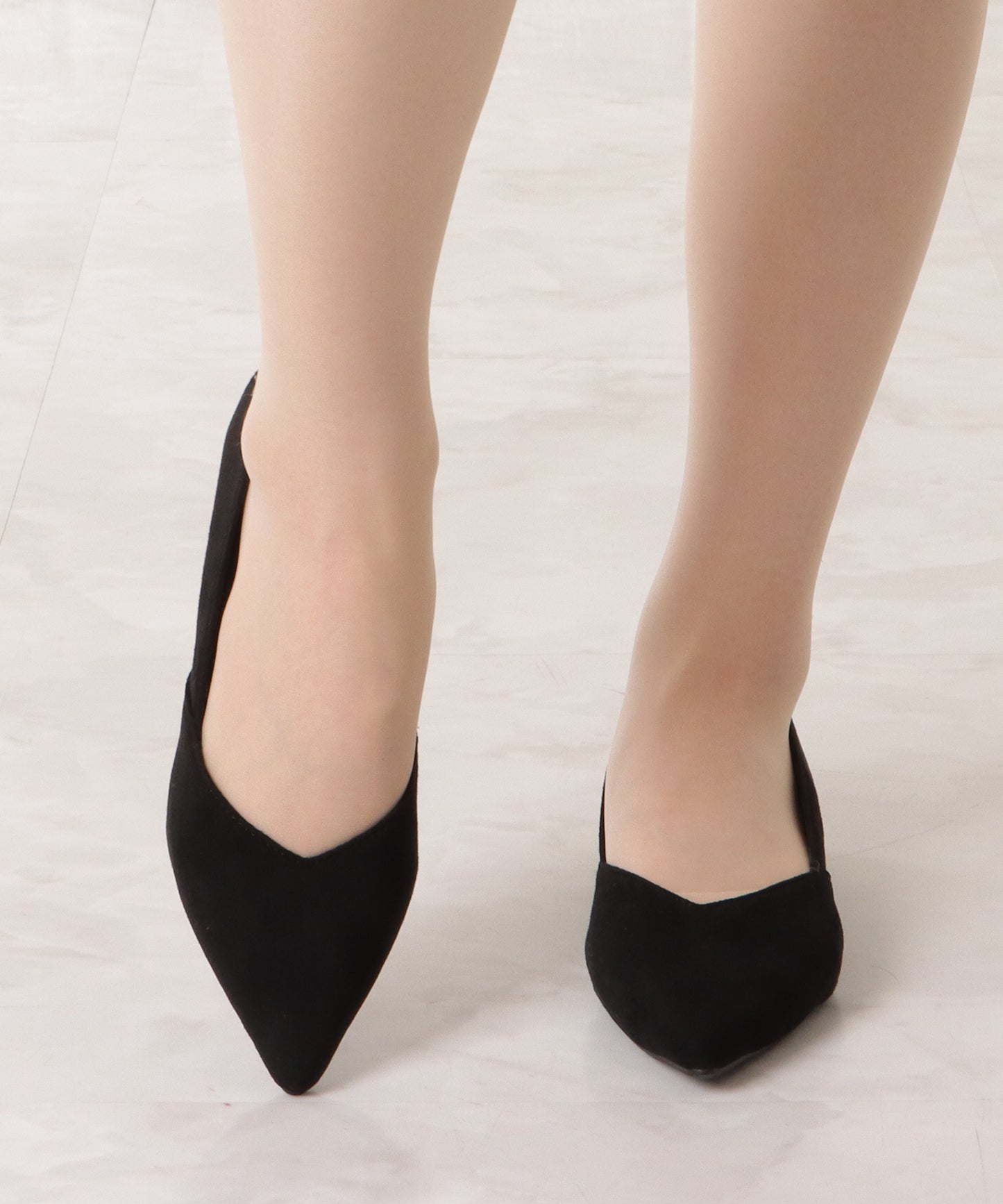 パールヒールポインテッドローヒールパンプス