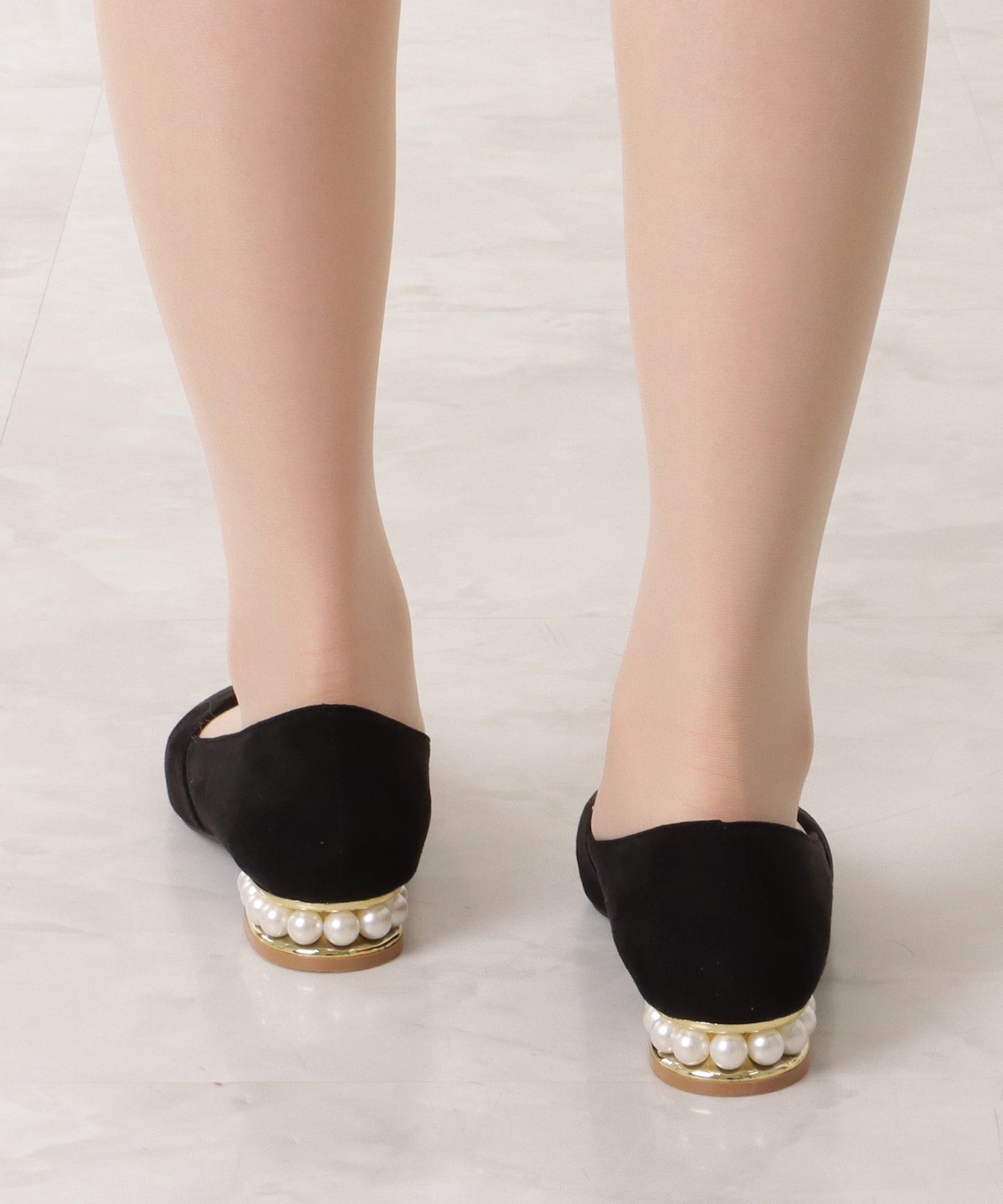 パールヒールポインテッドローヒールパンプス