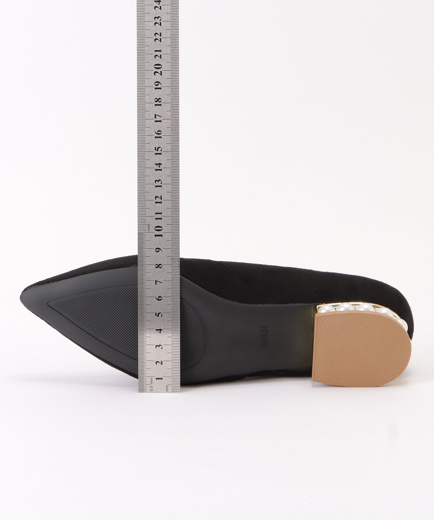 パールヒールポインテッドローヒールパンプス
