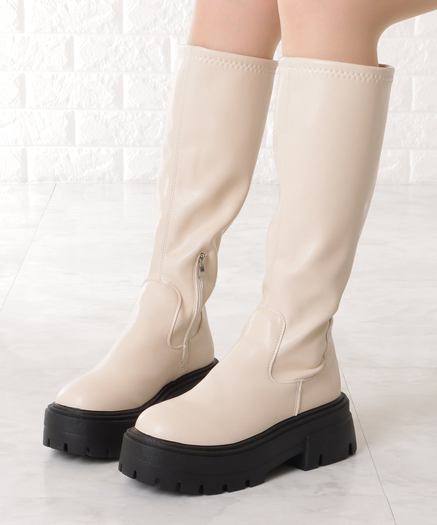 厚底 ストレッチロングブーツ