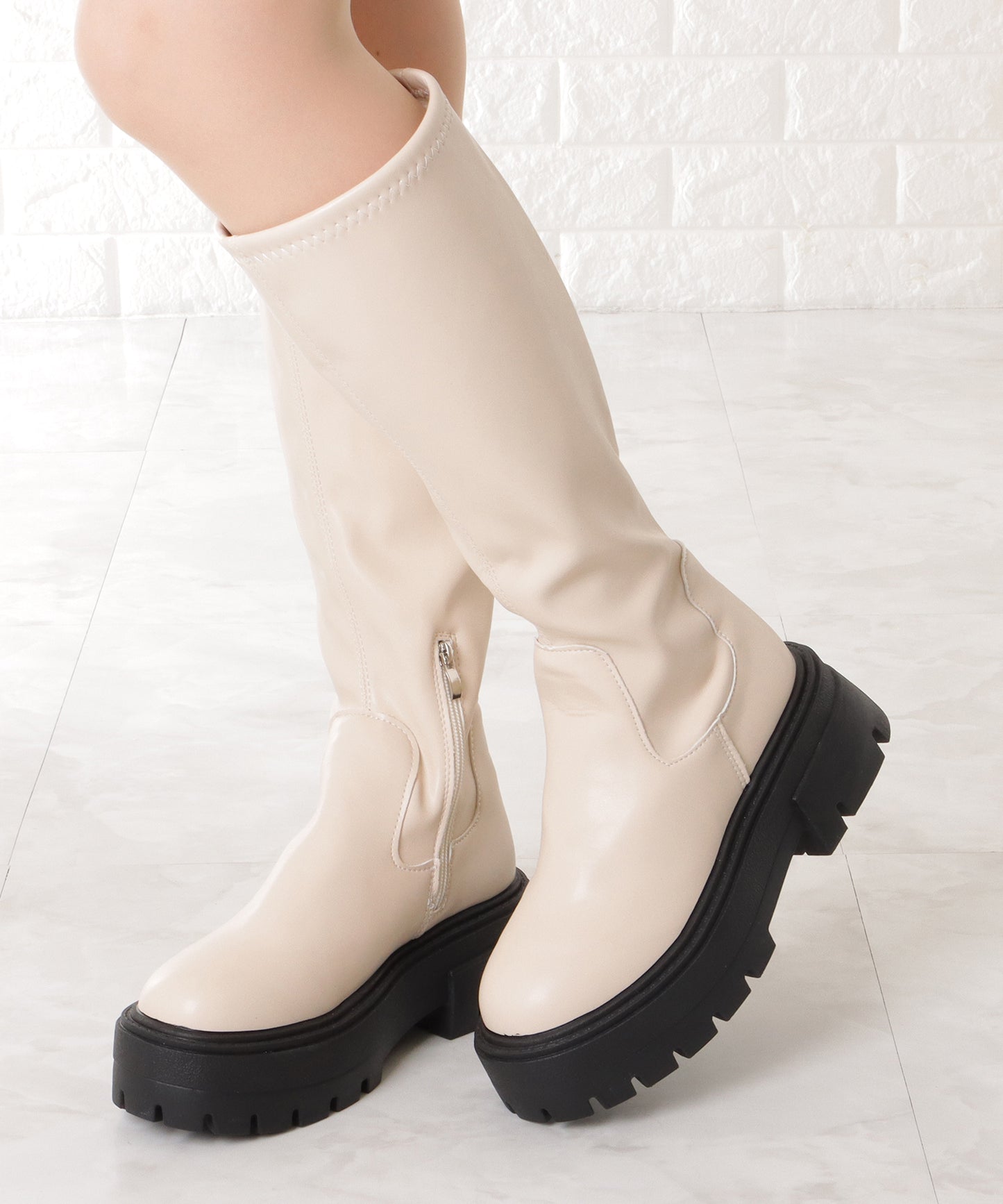 厚底 ストレッチロングブーツ