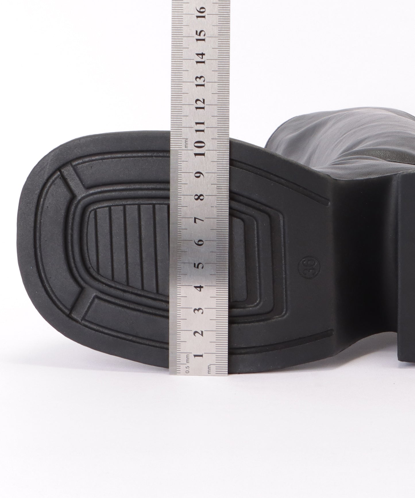 ボリュームソールレザー調ロングブーツ