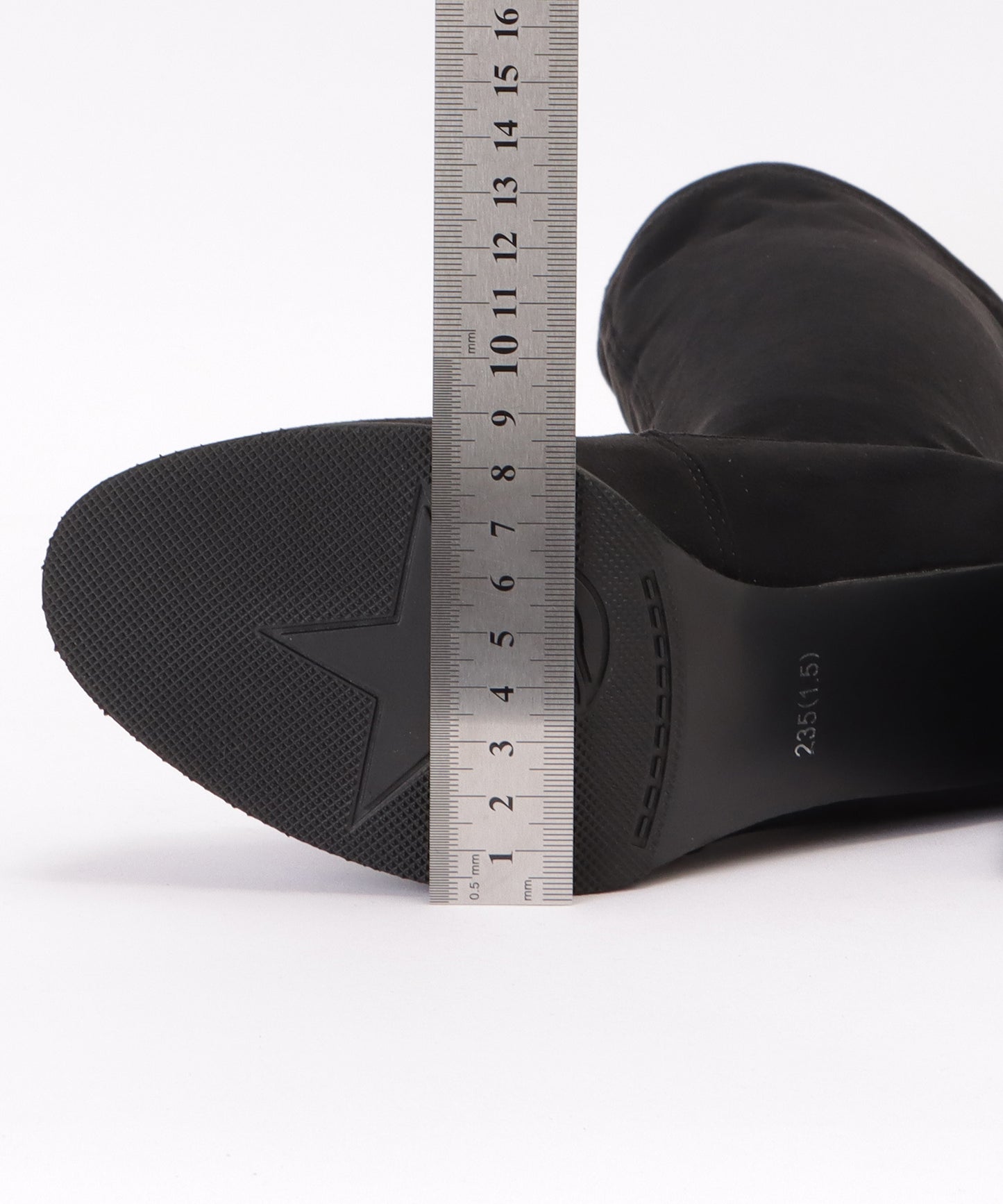 バックリボンミドルヒールニーハイブーツ