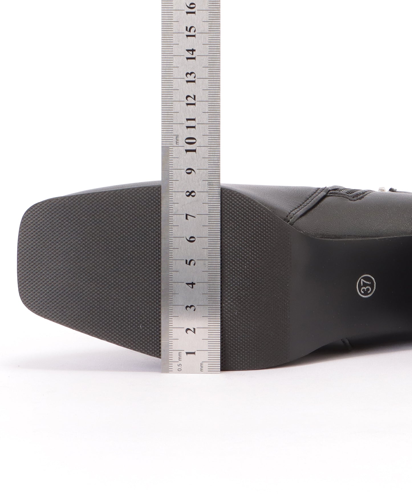 ビジュー付レザー調チャンキーショートブーツ