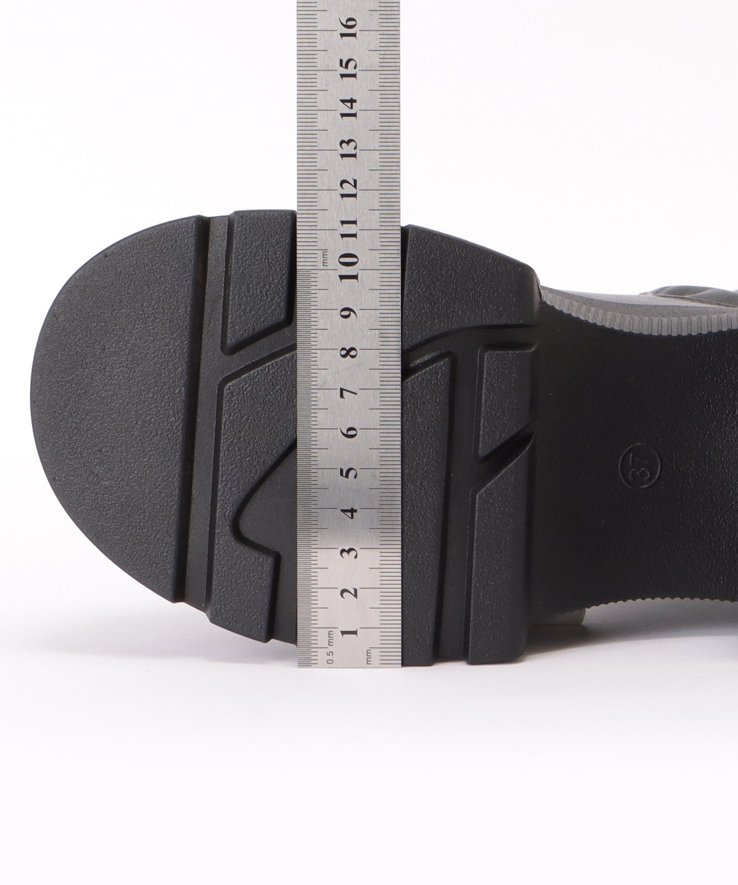 バックファスナー厚底レザー調ショートブーツ