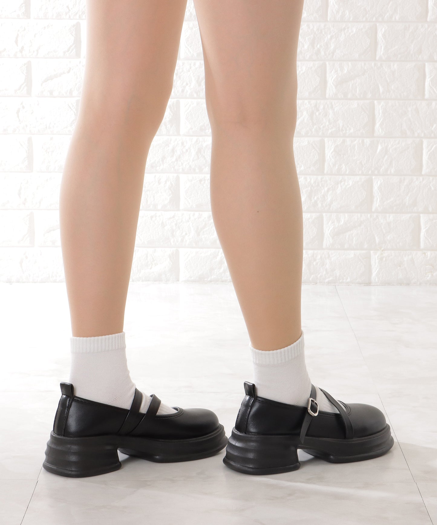 厚底 ダブル ストラップ ボリューム パンプス