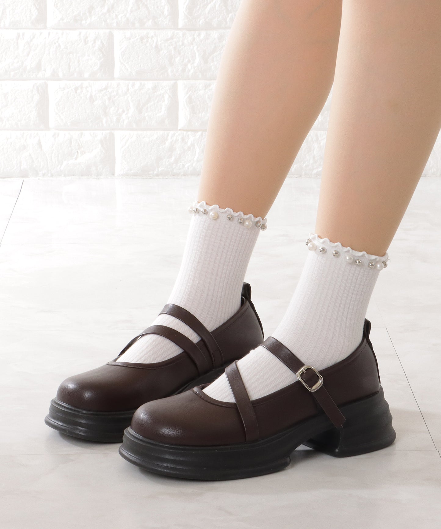 厚底 ダブル ストラップ ボリューム パンプス