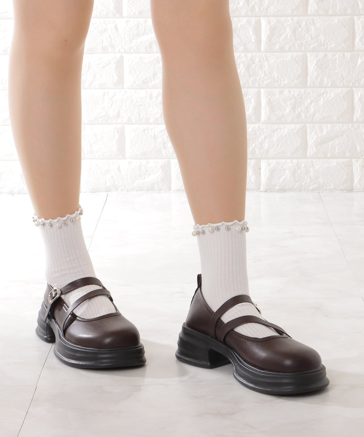 厚底 ダブル ストラップ ボリューム パンプス