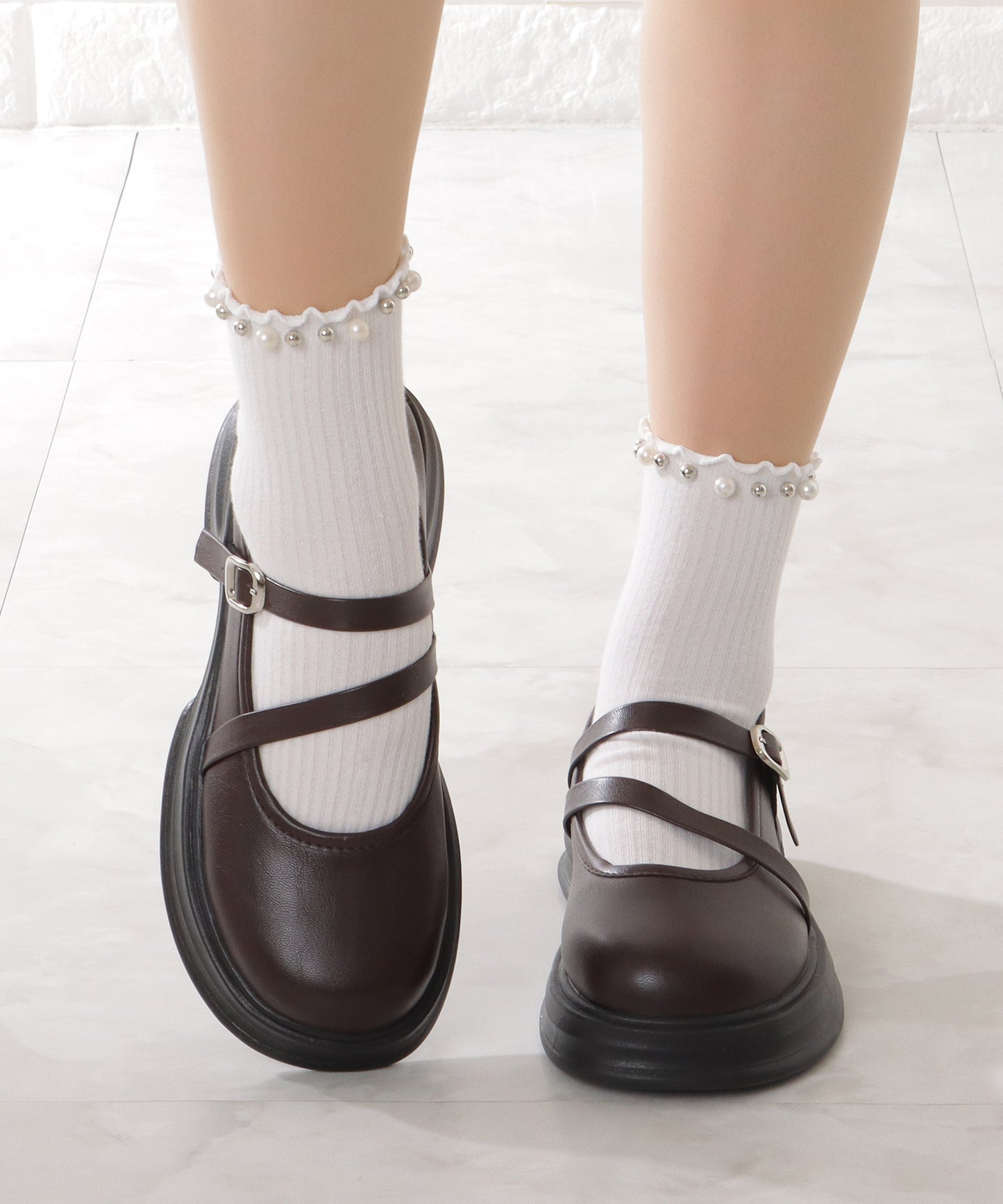 厚底 ダブル ストラップ ボリューム パンプス
