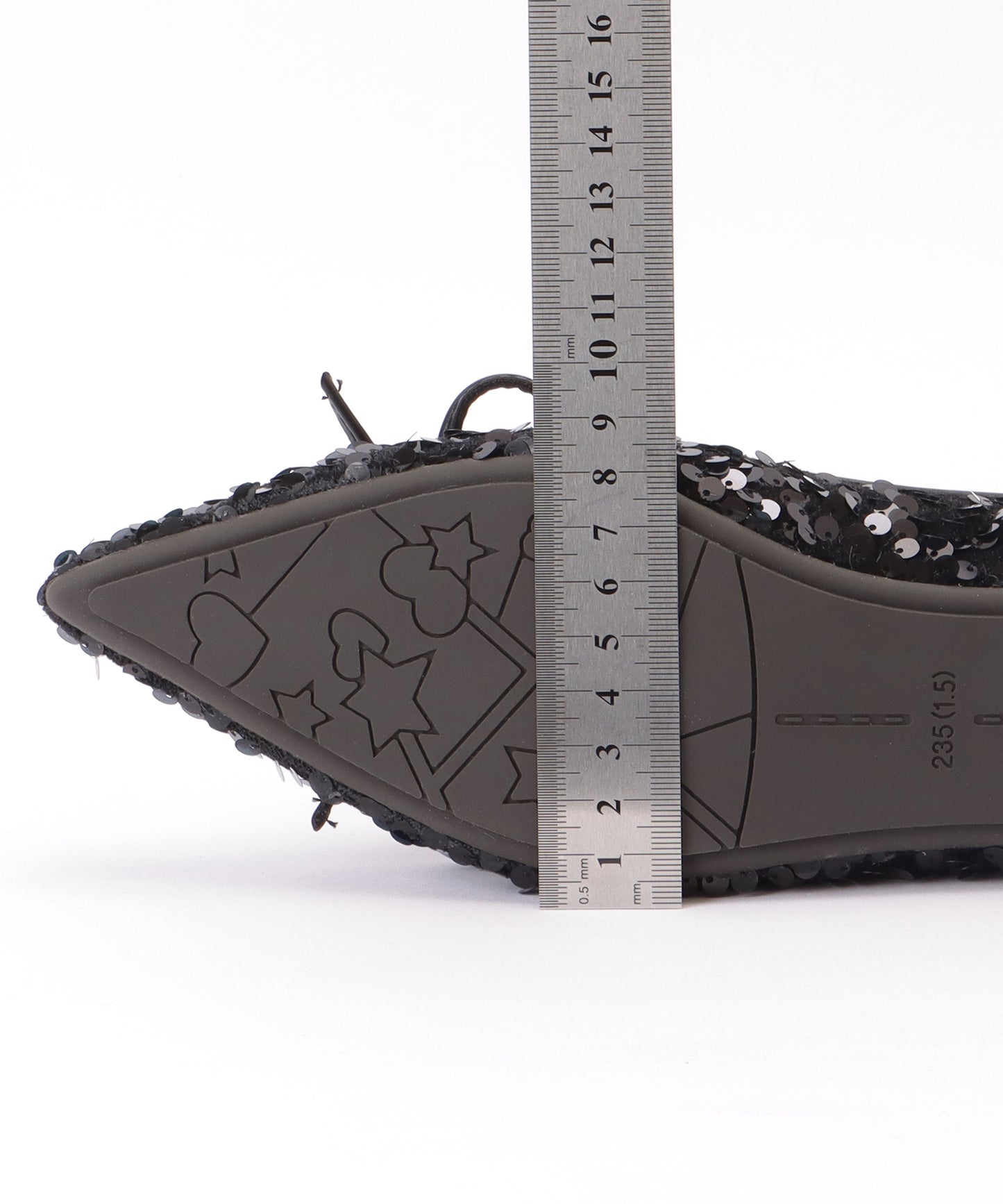 リボン付き シャイニー スパンコール ポインテッド フラット パンプス