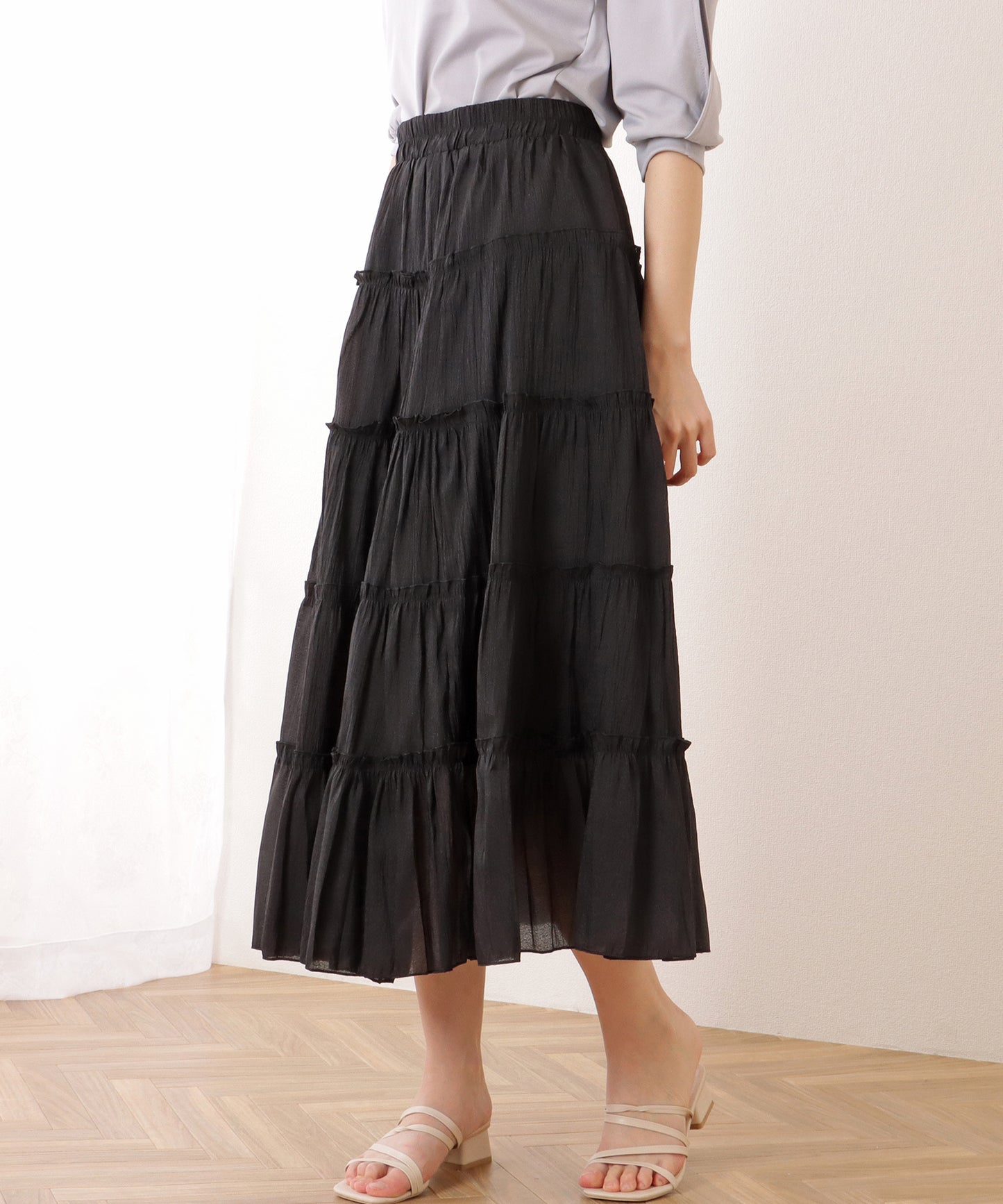 ティアード ギャザー ロング シアー スカート