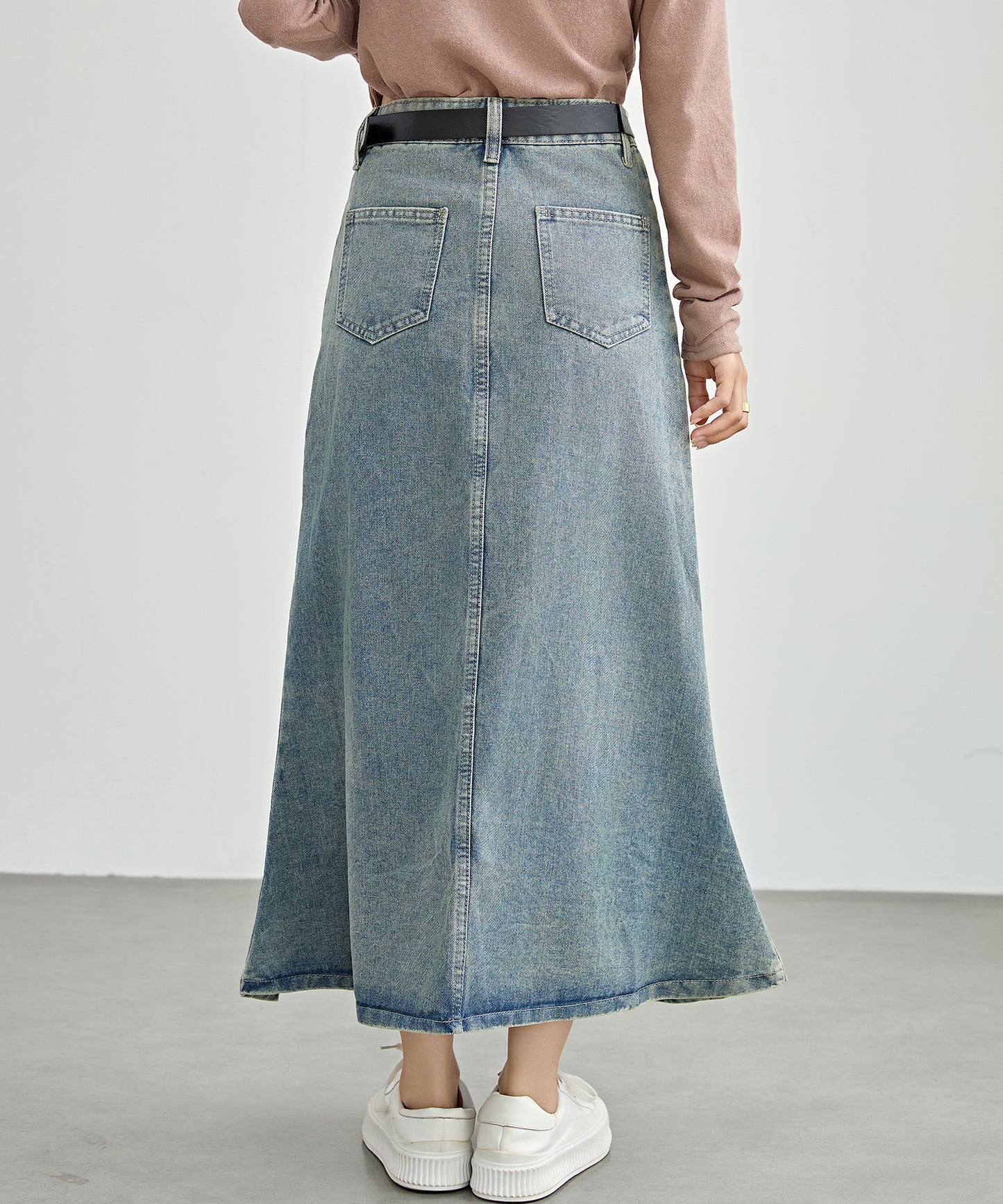 ハイウエスト リメイク デニム フリル スリット スカート