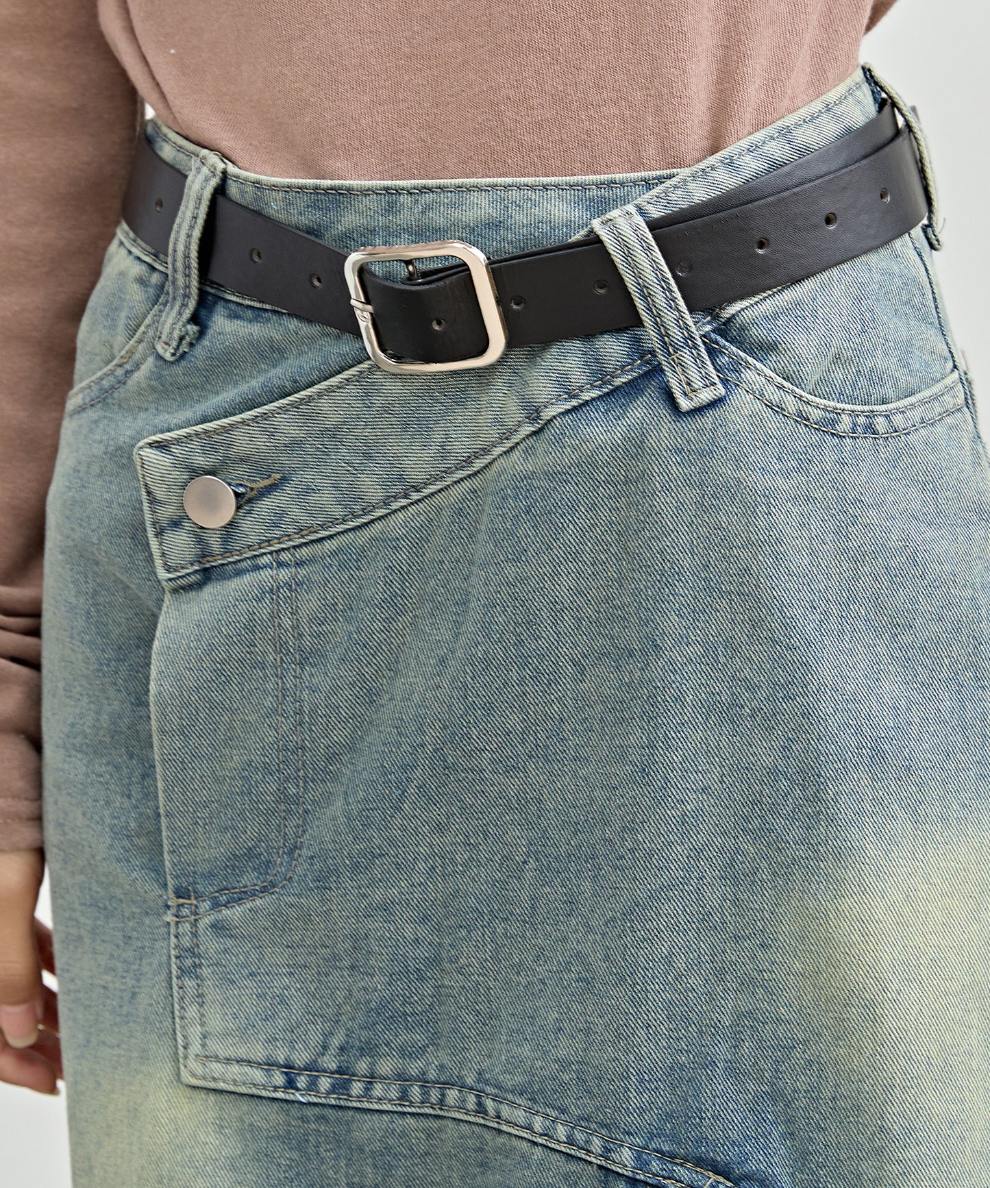 ハイウエスト リメイク デニム フリル スリット スカート