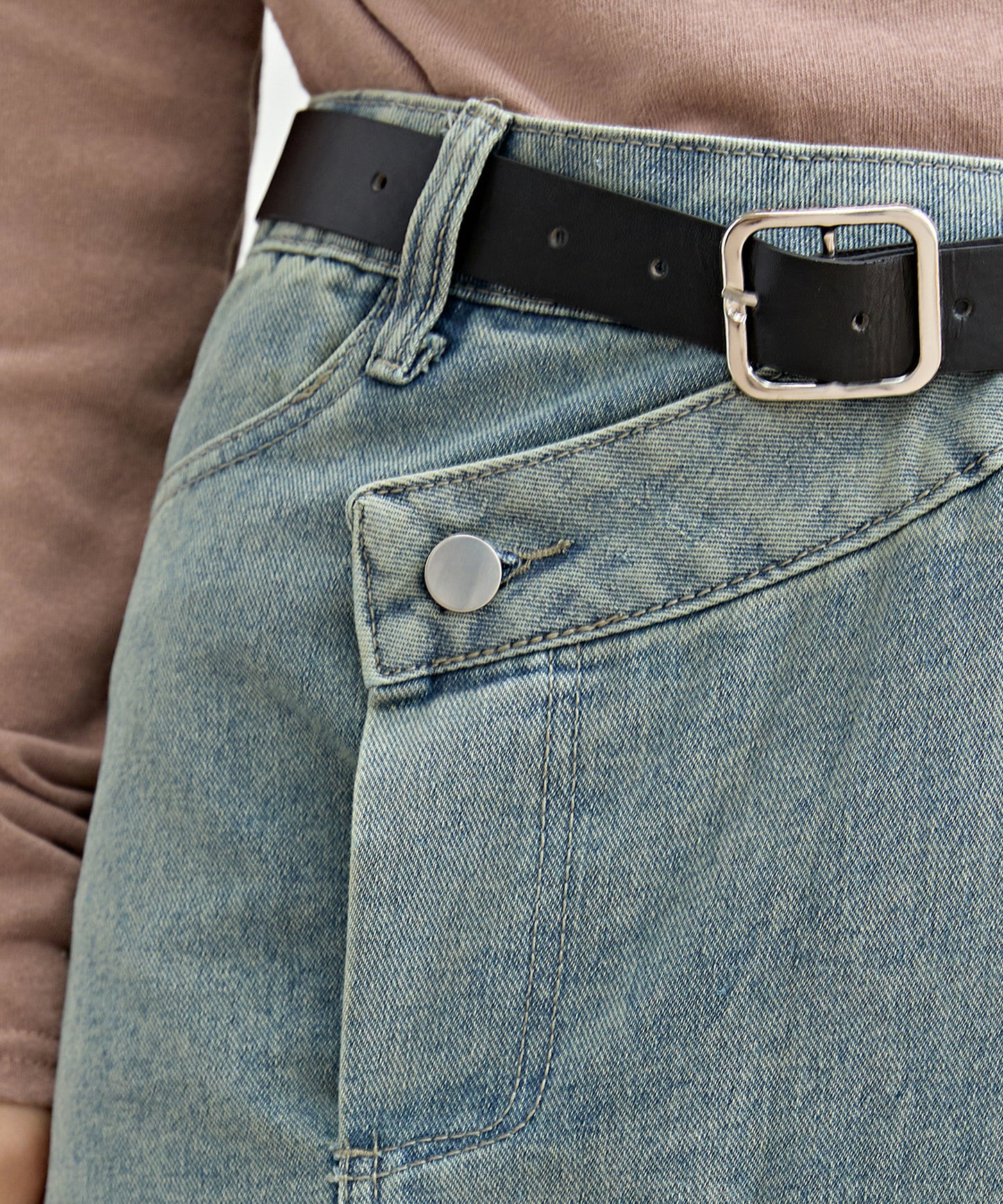 ハイウエスト リメイク デニム フリル スリット スカート