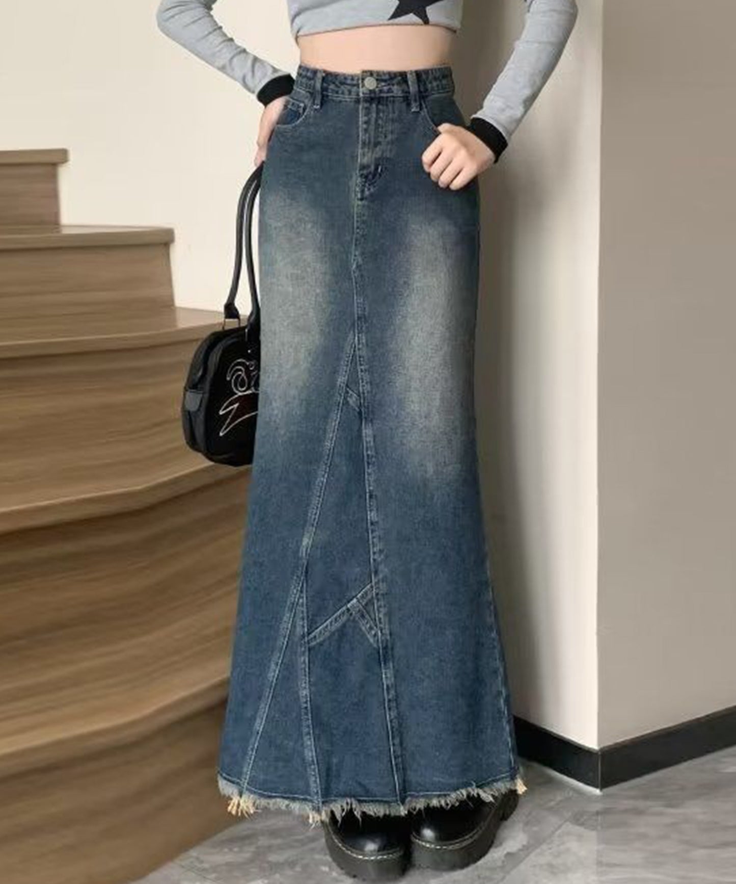 ハイウエスト ヴィンテージ リメイク デニム スカート