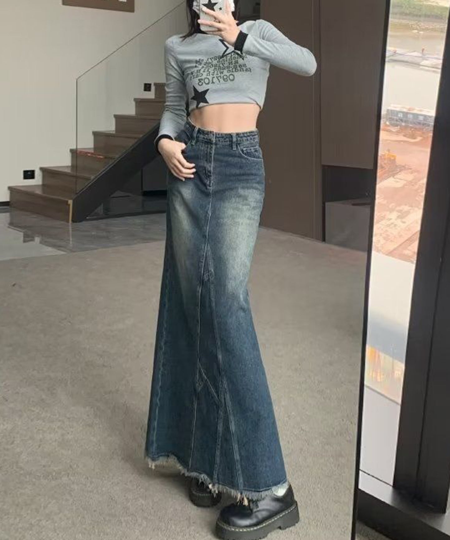 ハイウエスト ヴィンテージ リメイク デニム スカート