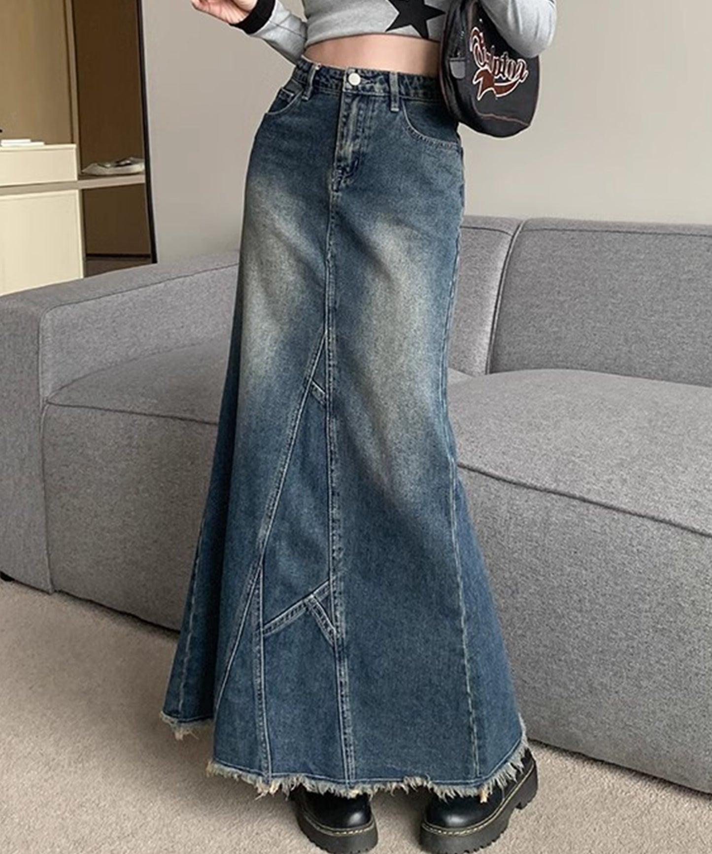 ハイウエスト ヴィンテージ リメイク デニム スカート